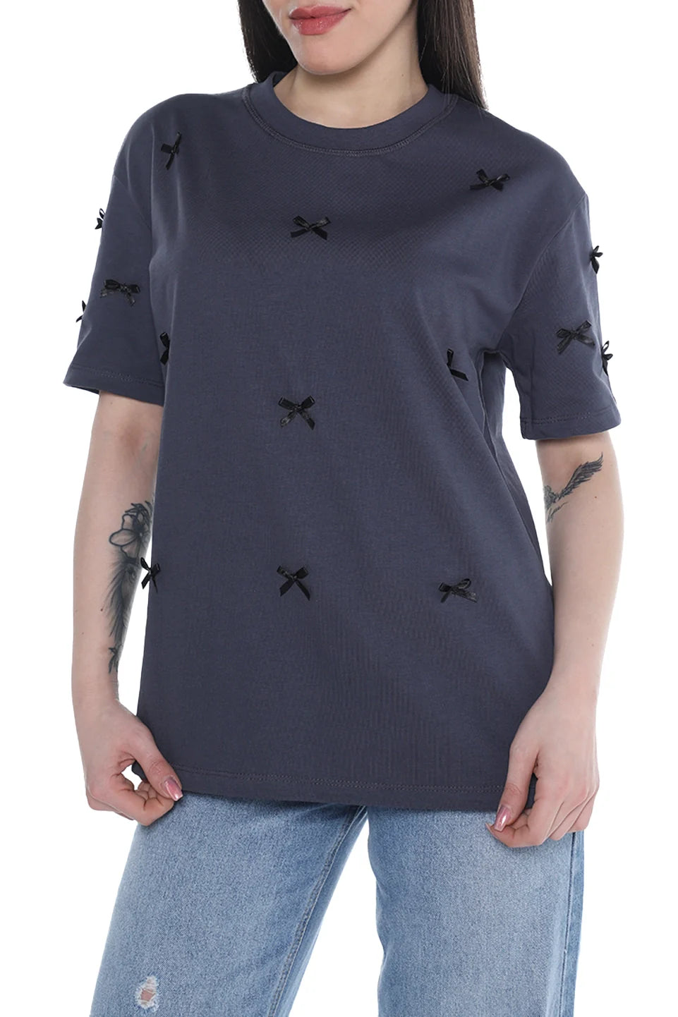 Navy Cotton T-shirt With Design