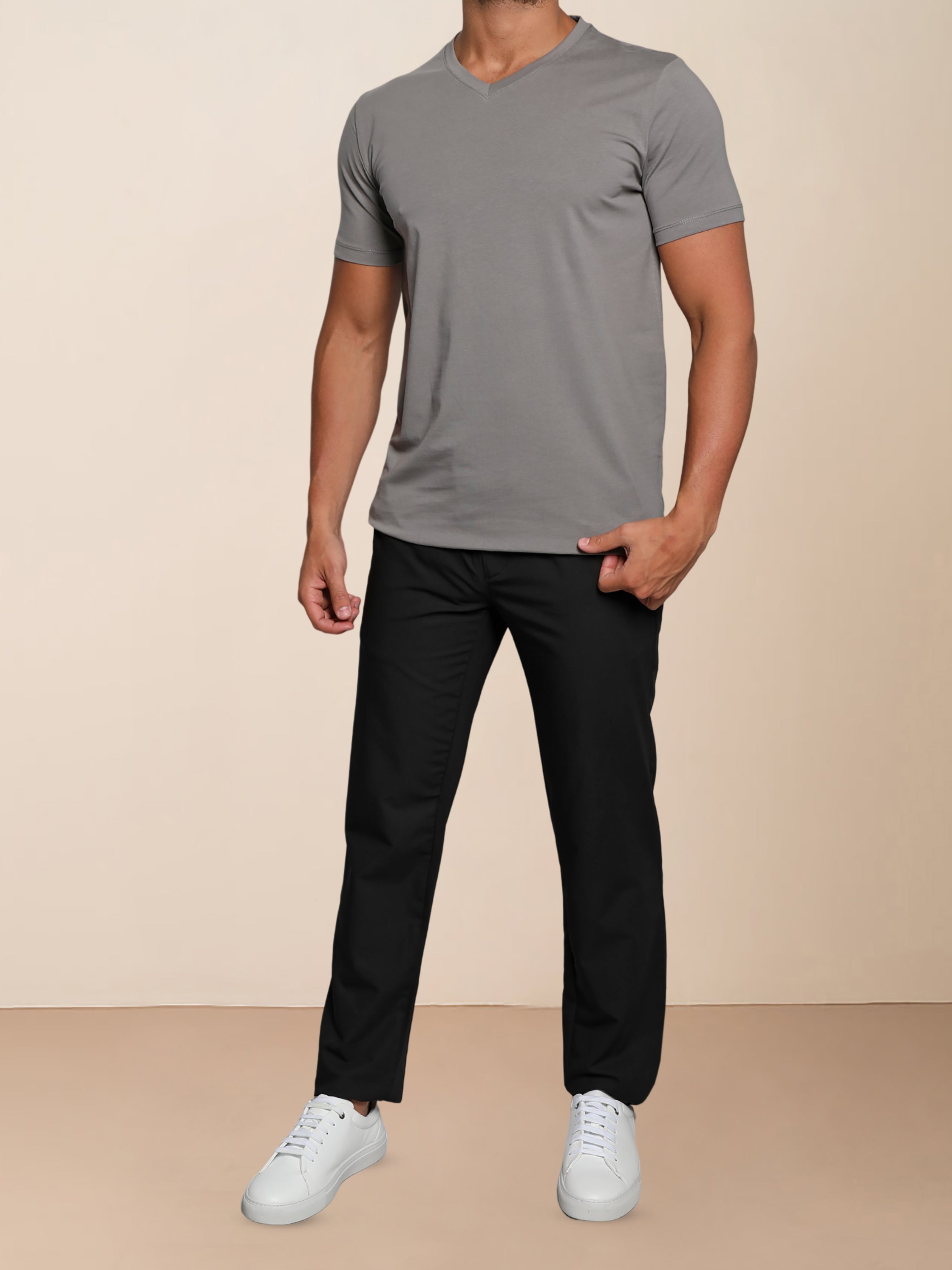 Light Grey Jack Dapper Shortsleeved Basic T-shirt With V-neck