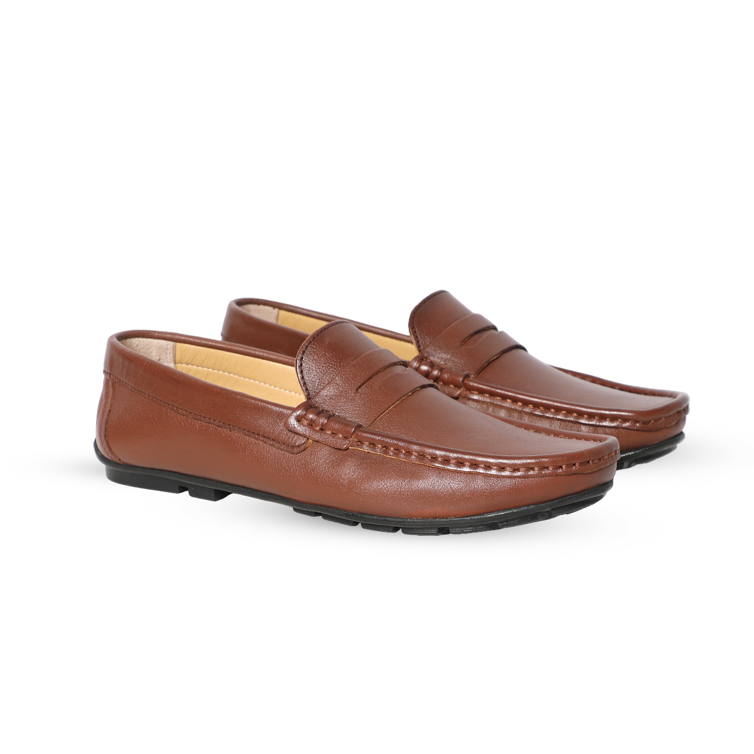 Men Brown Leather Moccasins With Flat Heel