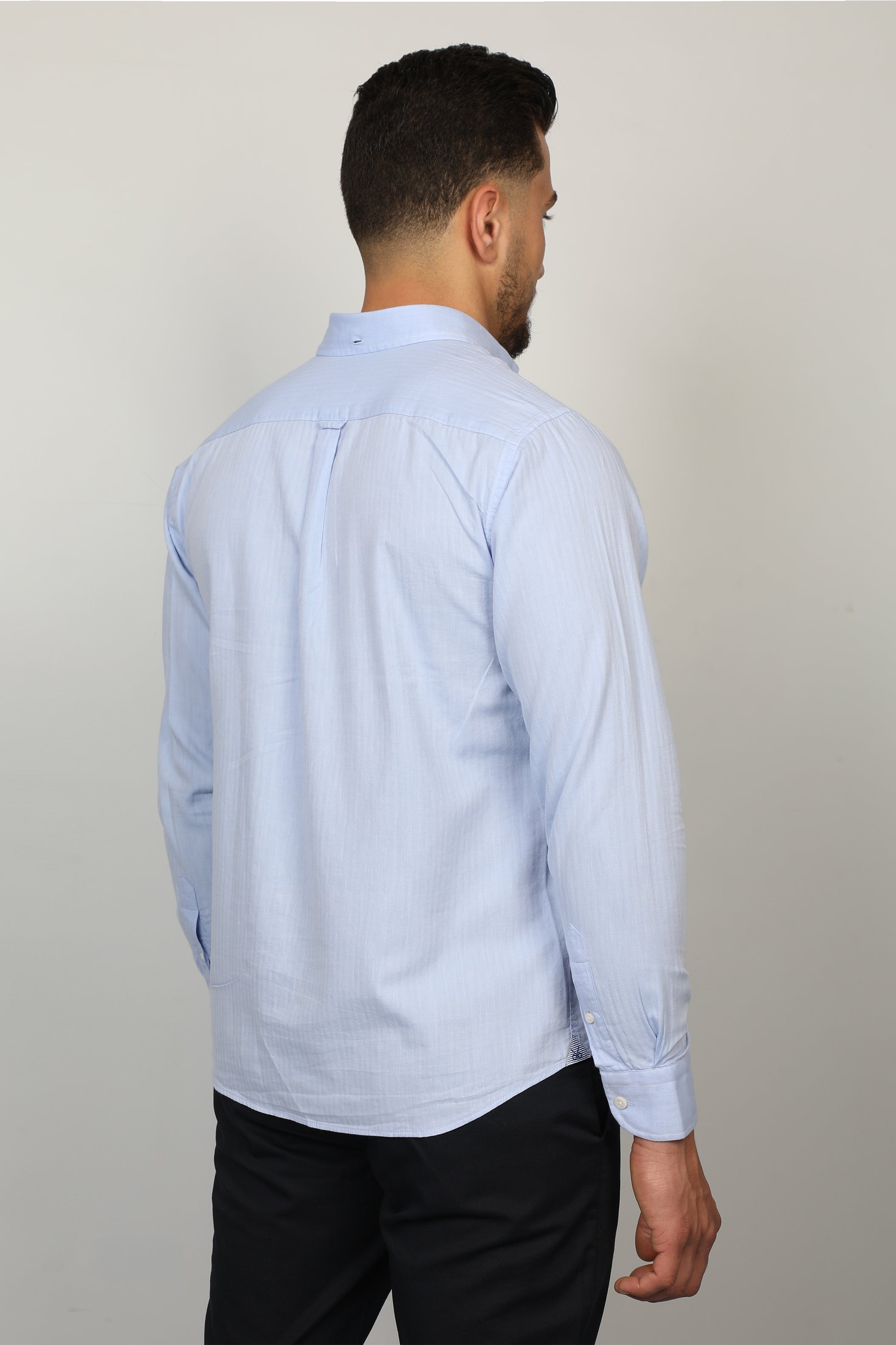 Men Linen Blue Shirt Buttoned