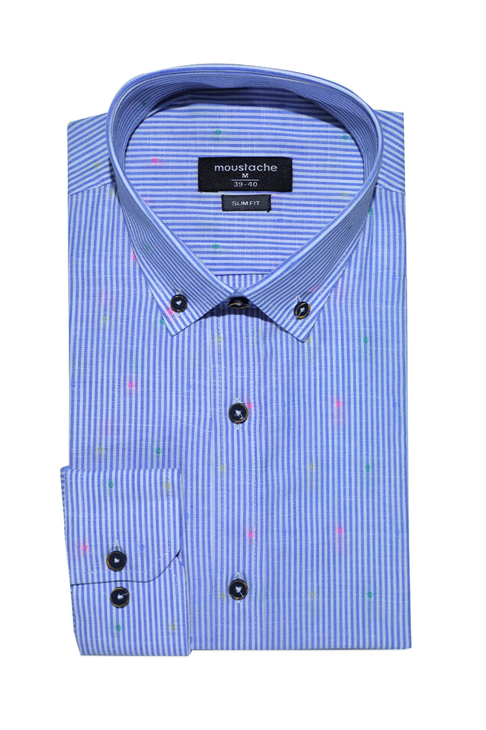 Blue Casual Striped Shirt With Black Buttons