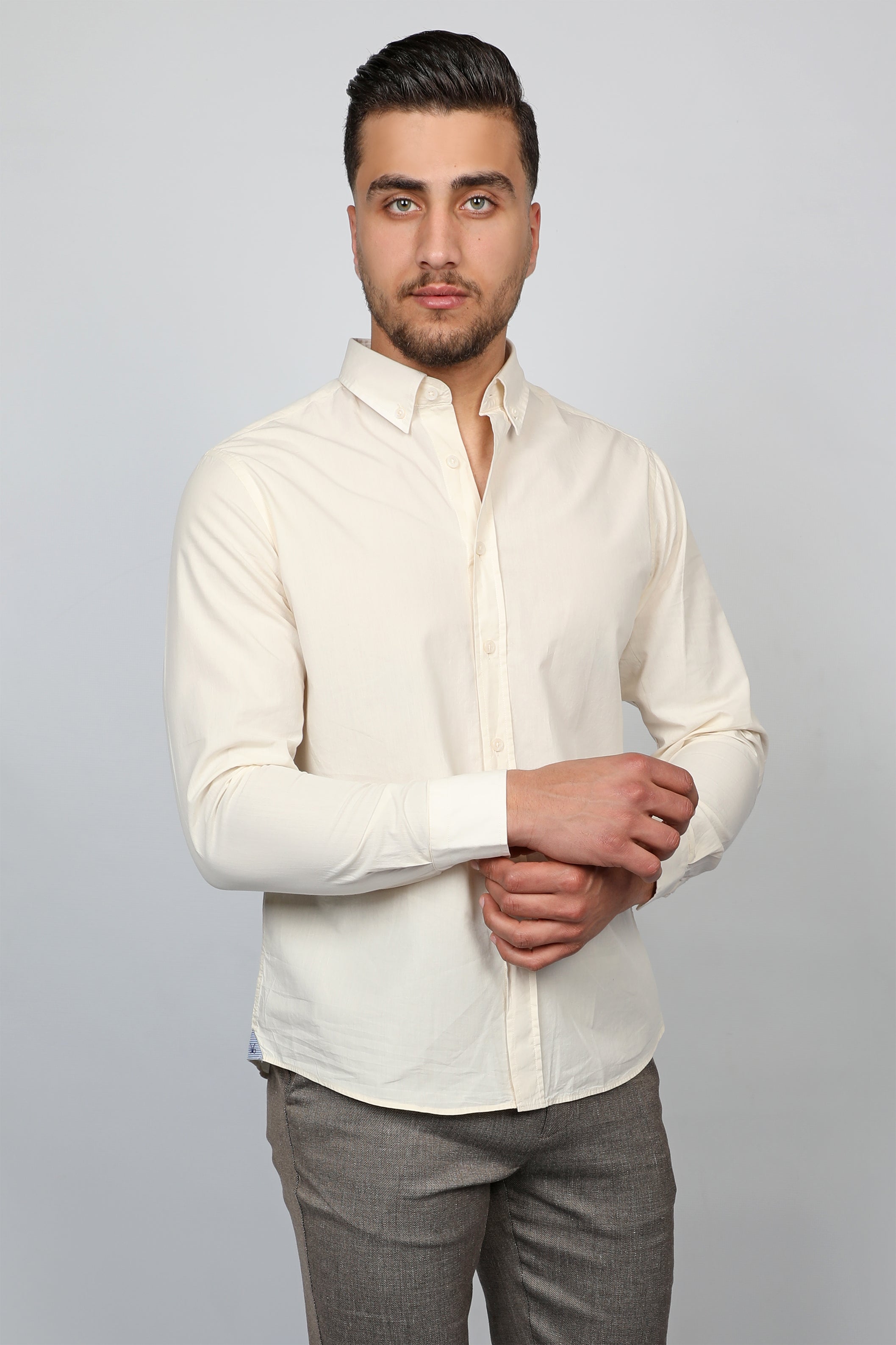 Beige Shirt With White Button