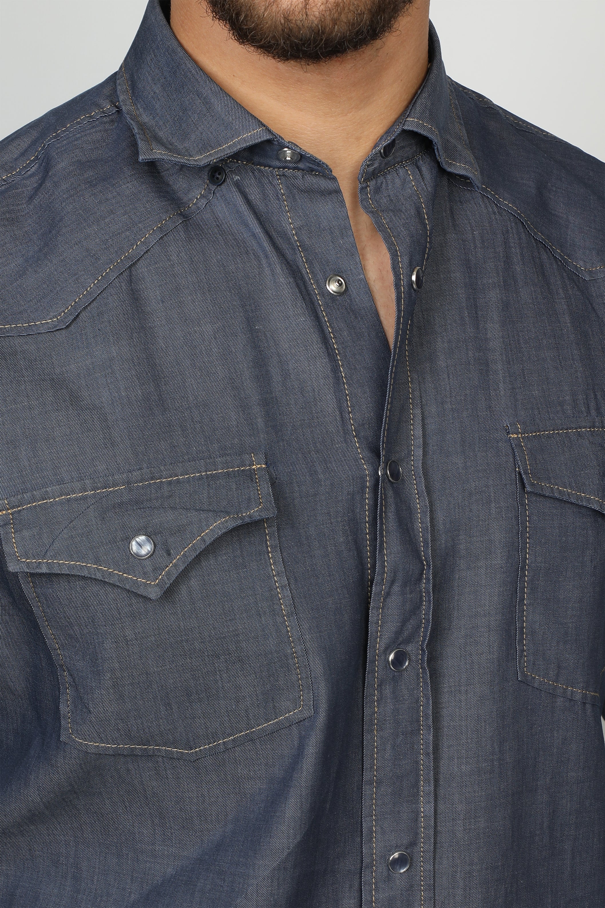 Men Navy Shirt with Chest Pockets