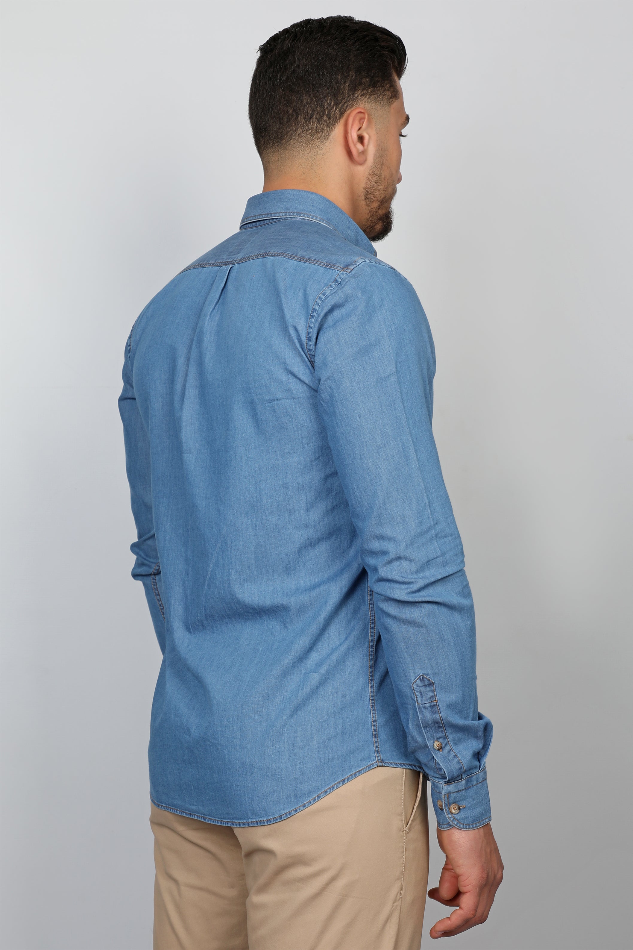 Long Sleeves Light Denim Blue Shirt