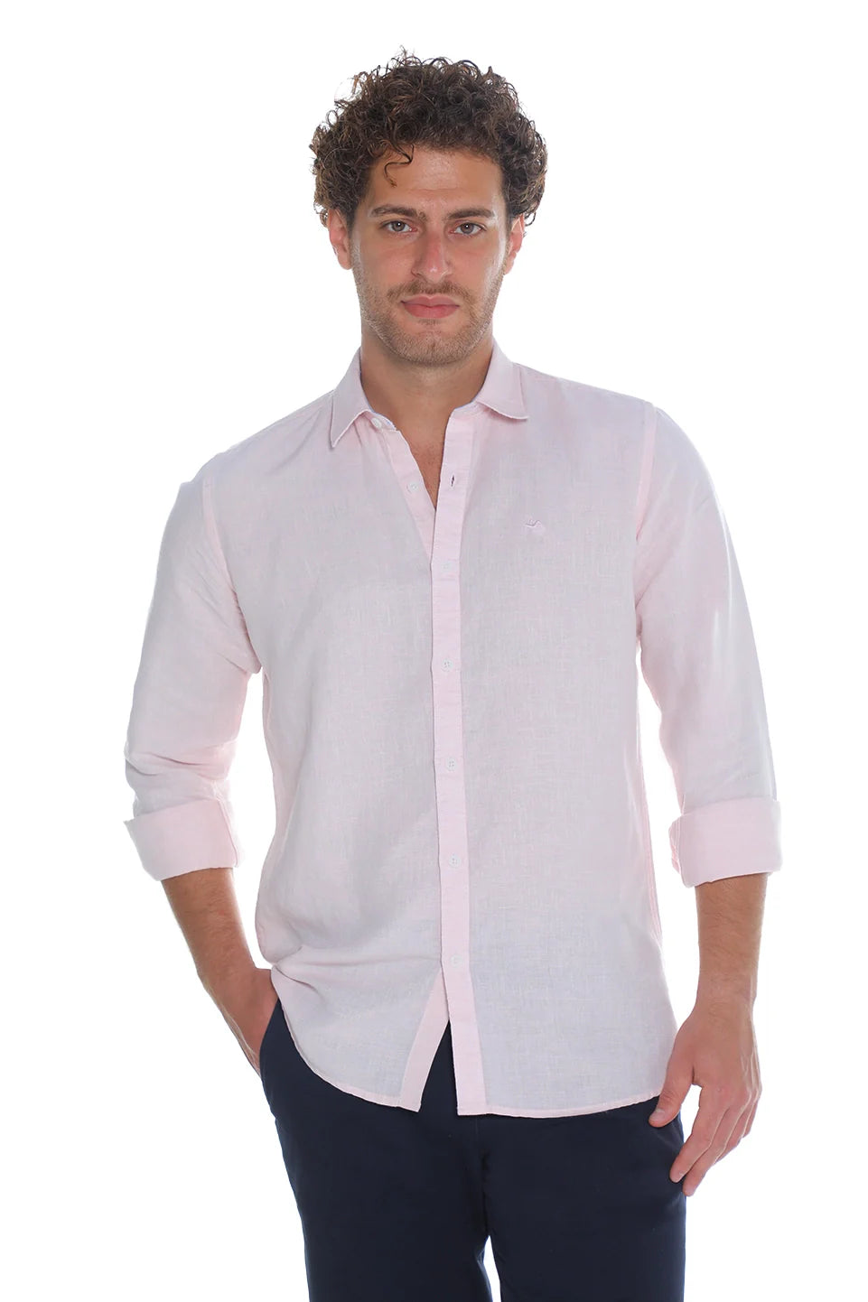 Long Sleeved Light Pink Linen Shirt