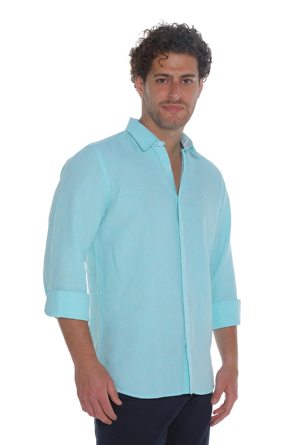 Long Sleeved Aqua Linen Shirt