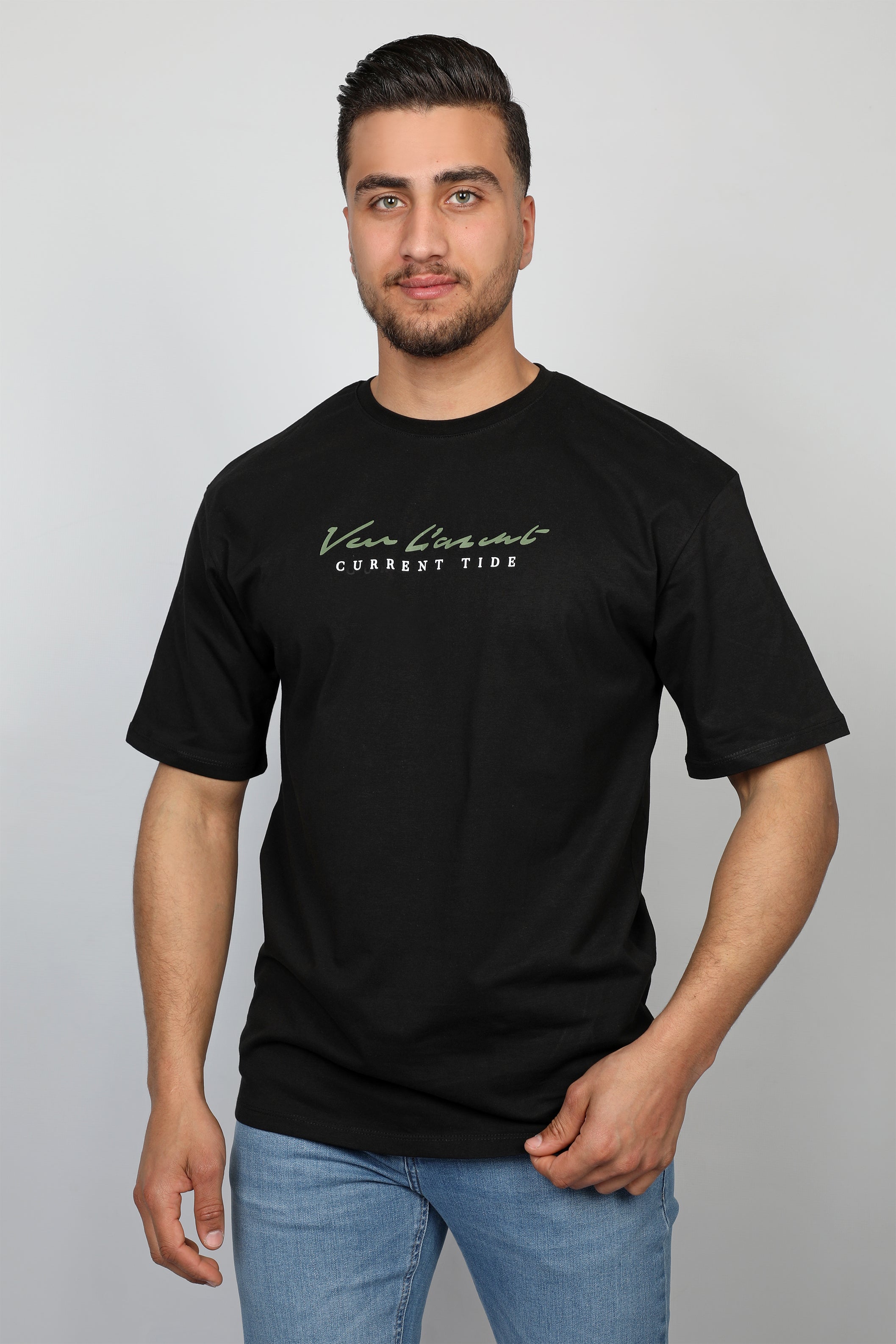 Men Black T-shirt With Front Logo Design