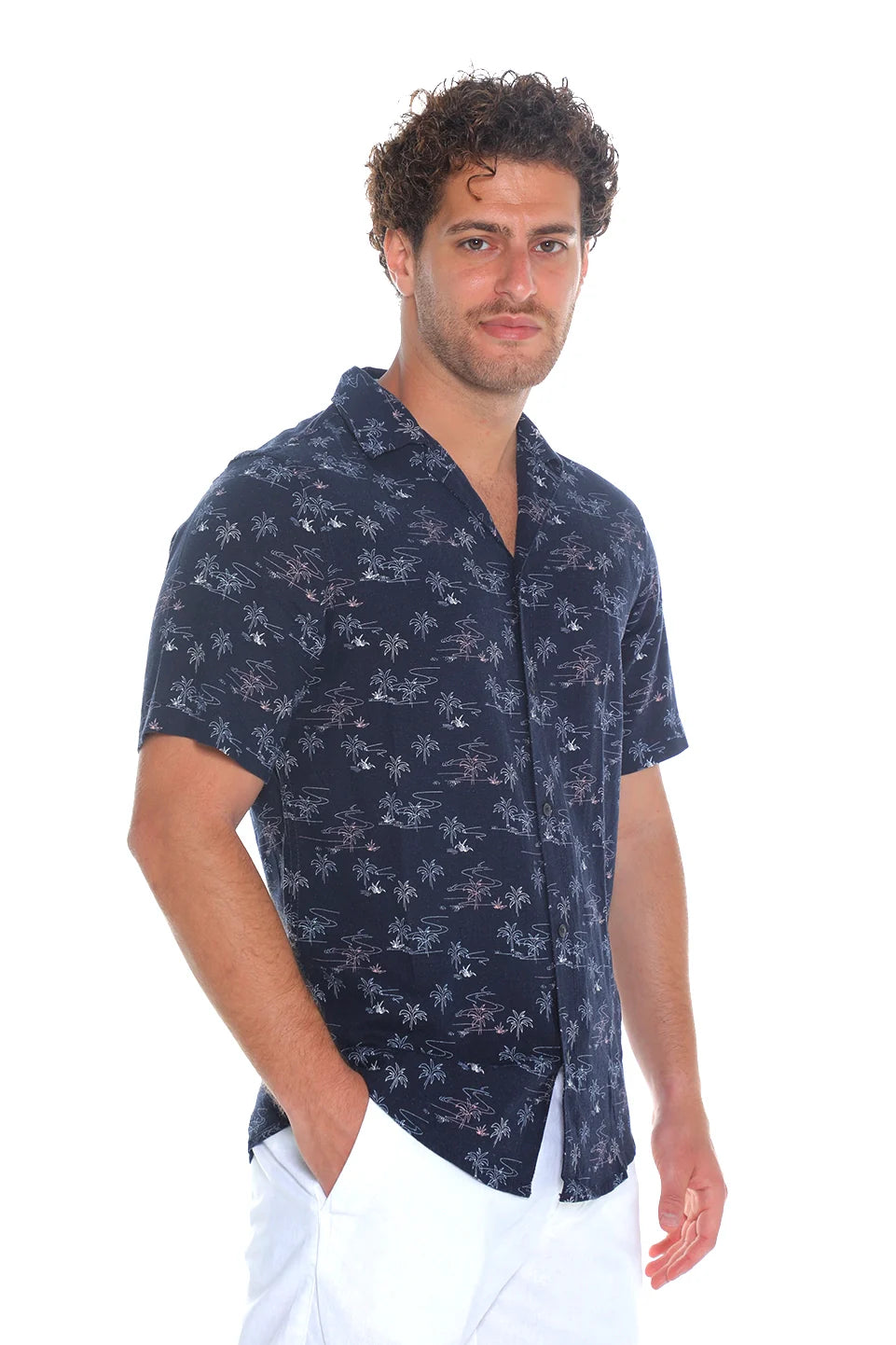 Tom Tailor Regular Fit Short Sleeve Navy Shirt With Linen Content