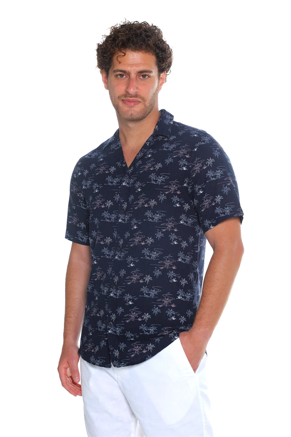 Tom Tailor Regular Fit Short Sleeve Navy Shirt With Linen Content