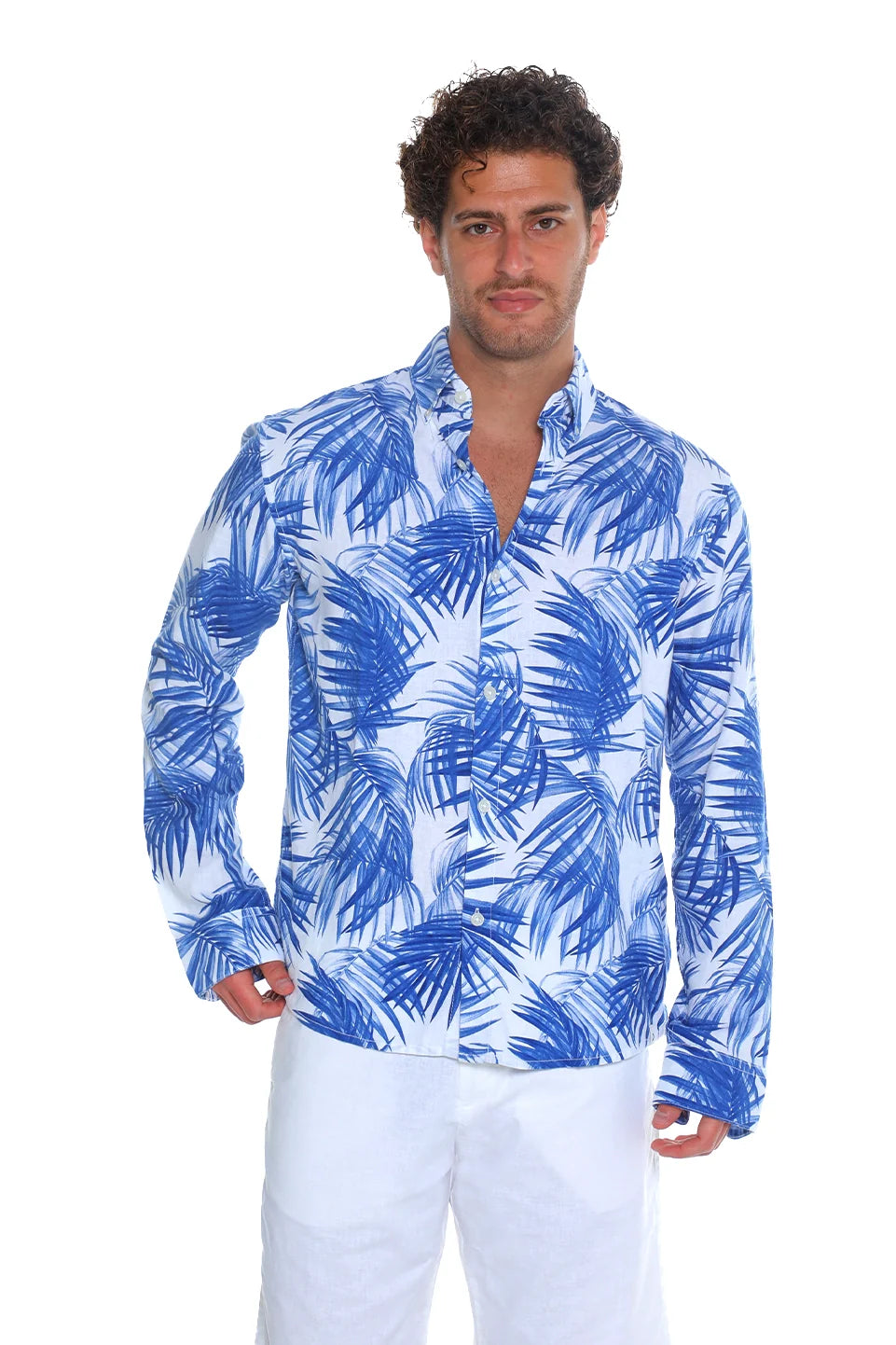 Tom Tailor Relaxed Fit White Blue Shirt With Linen Content