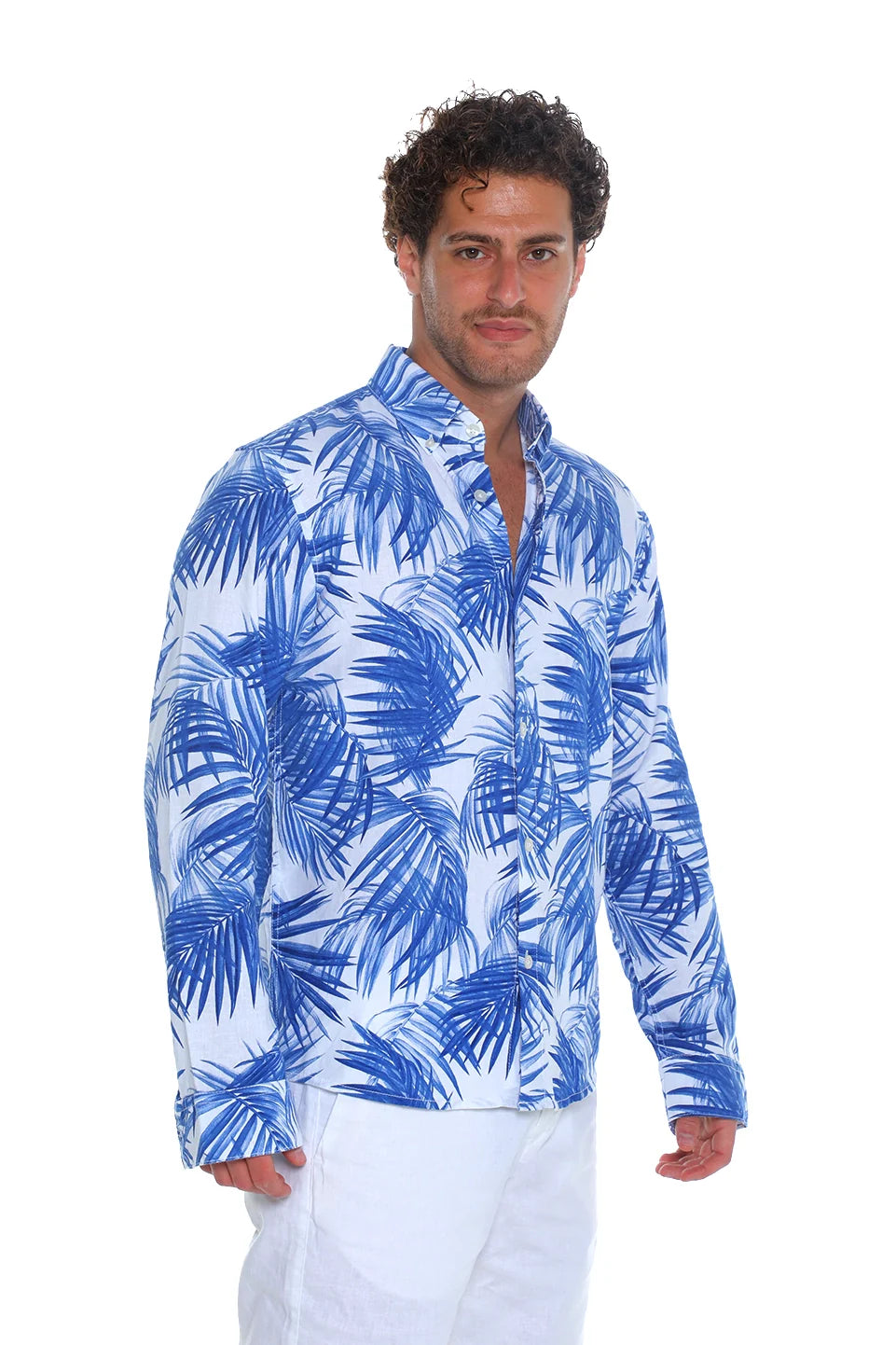 Tom Tailor Relaxed Fit White Blue Shirt With Linen Content