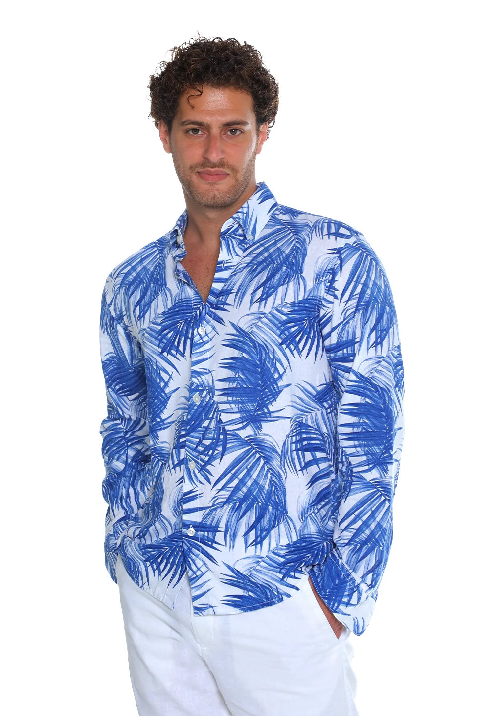 Tom Tailor Relaxed Fit White Blue Shirt With Linen Content