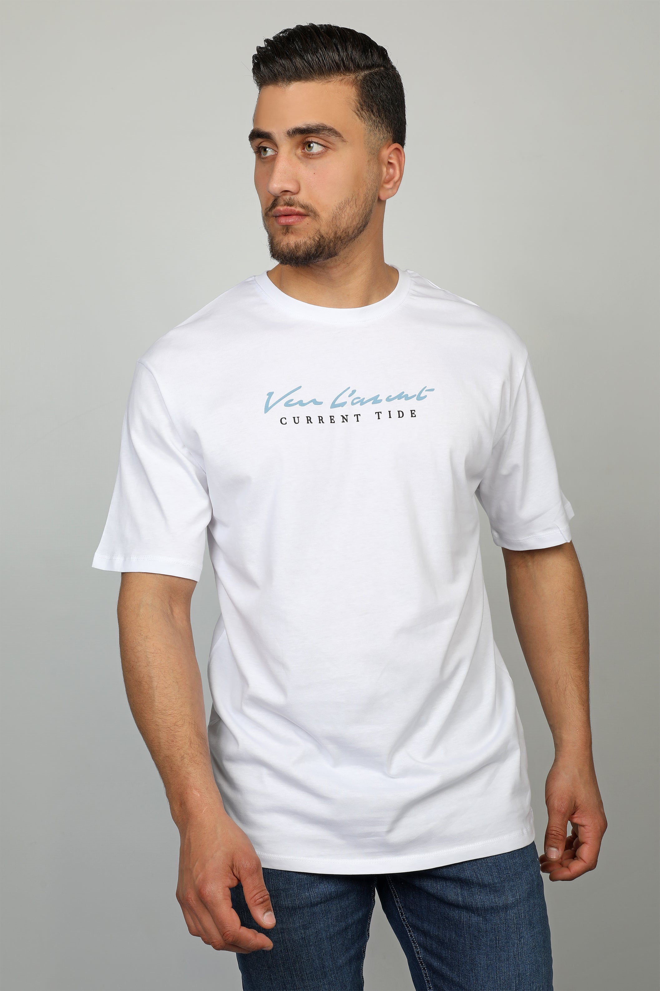 Men White T-shirt With Front Logo Design