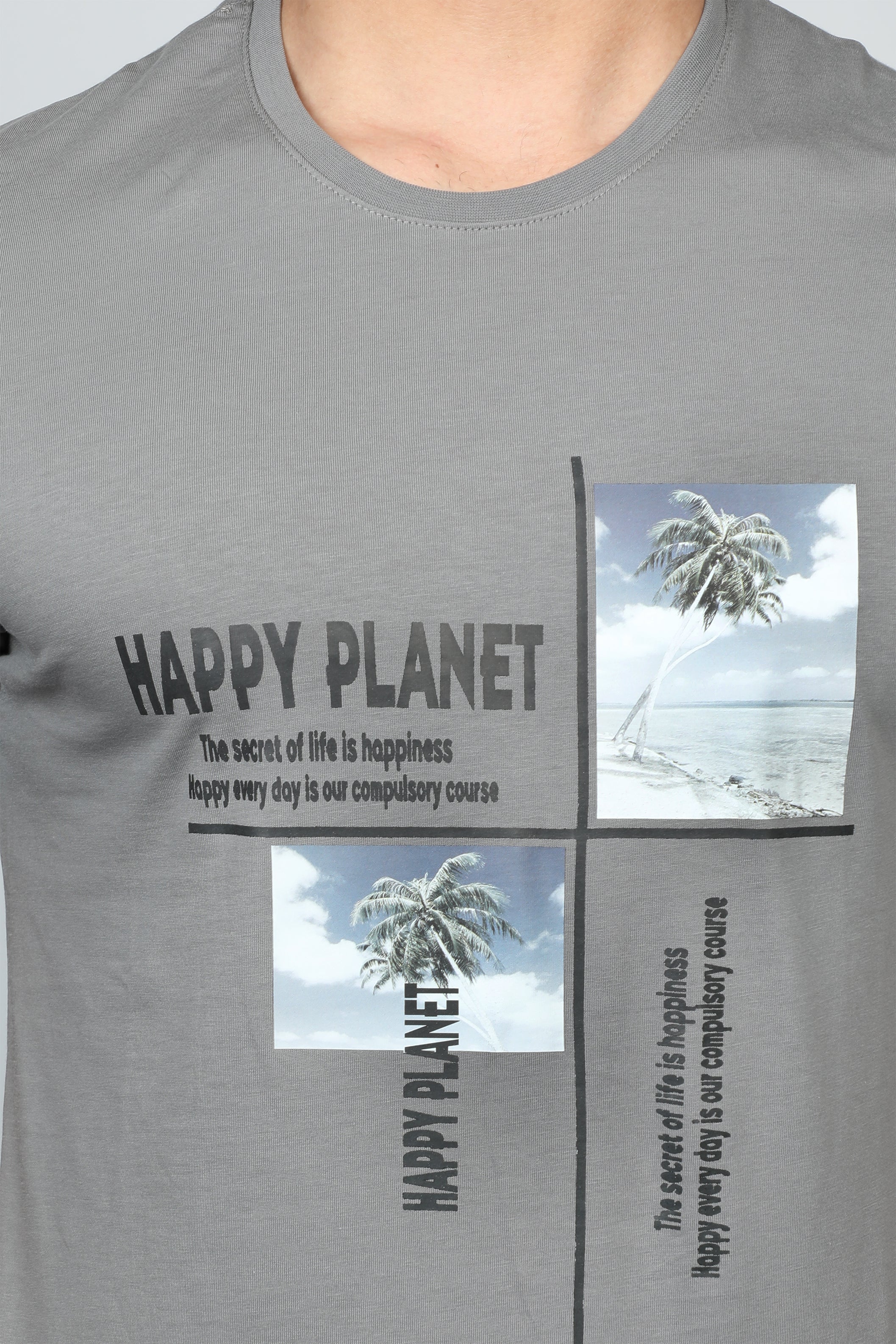 Men Dark Grey T-shirt With Happy Planet Front Design