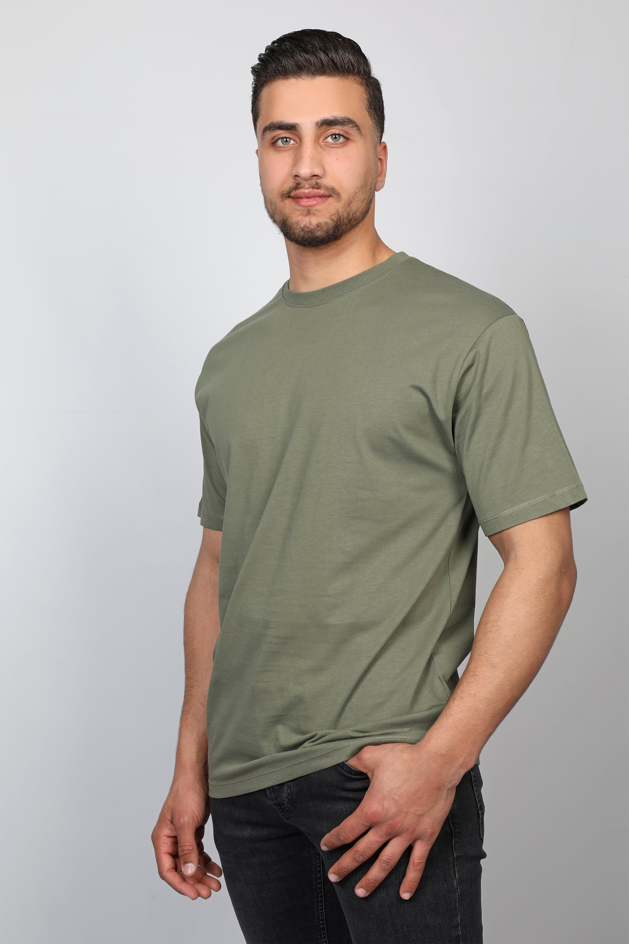 Men Olive Plain T-shirt