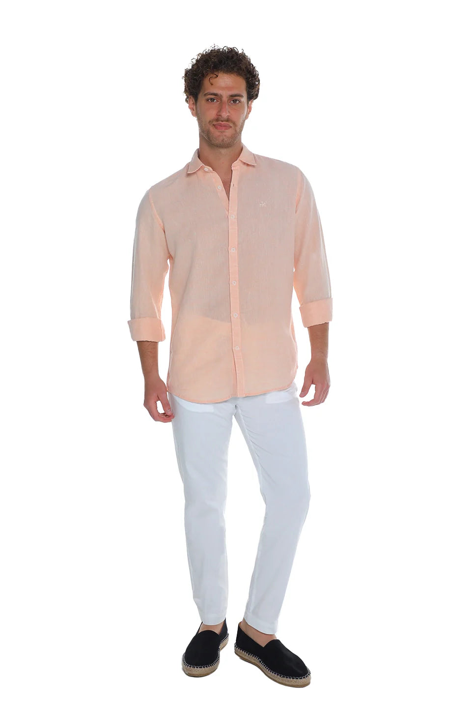 Long Sleeved Light Orange Linen Shirt
