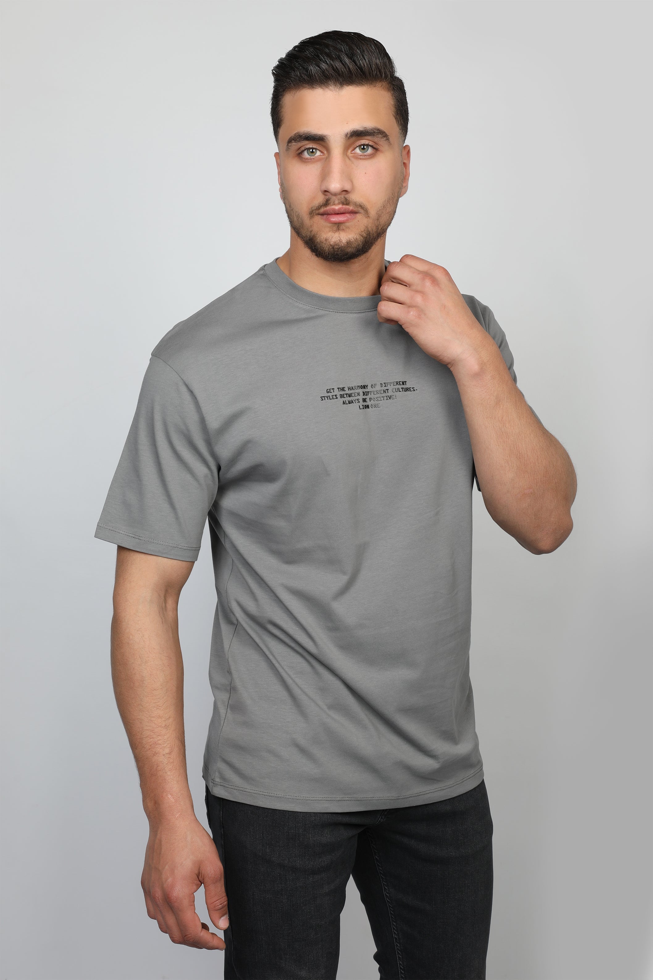 Dark Grey T-shirt With Front And Back Neck Logo
