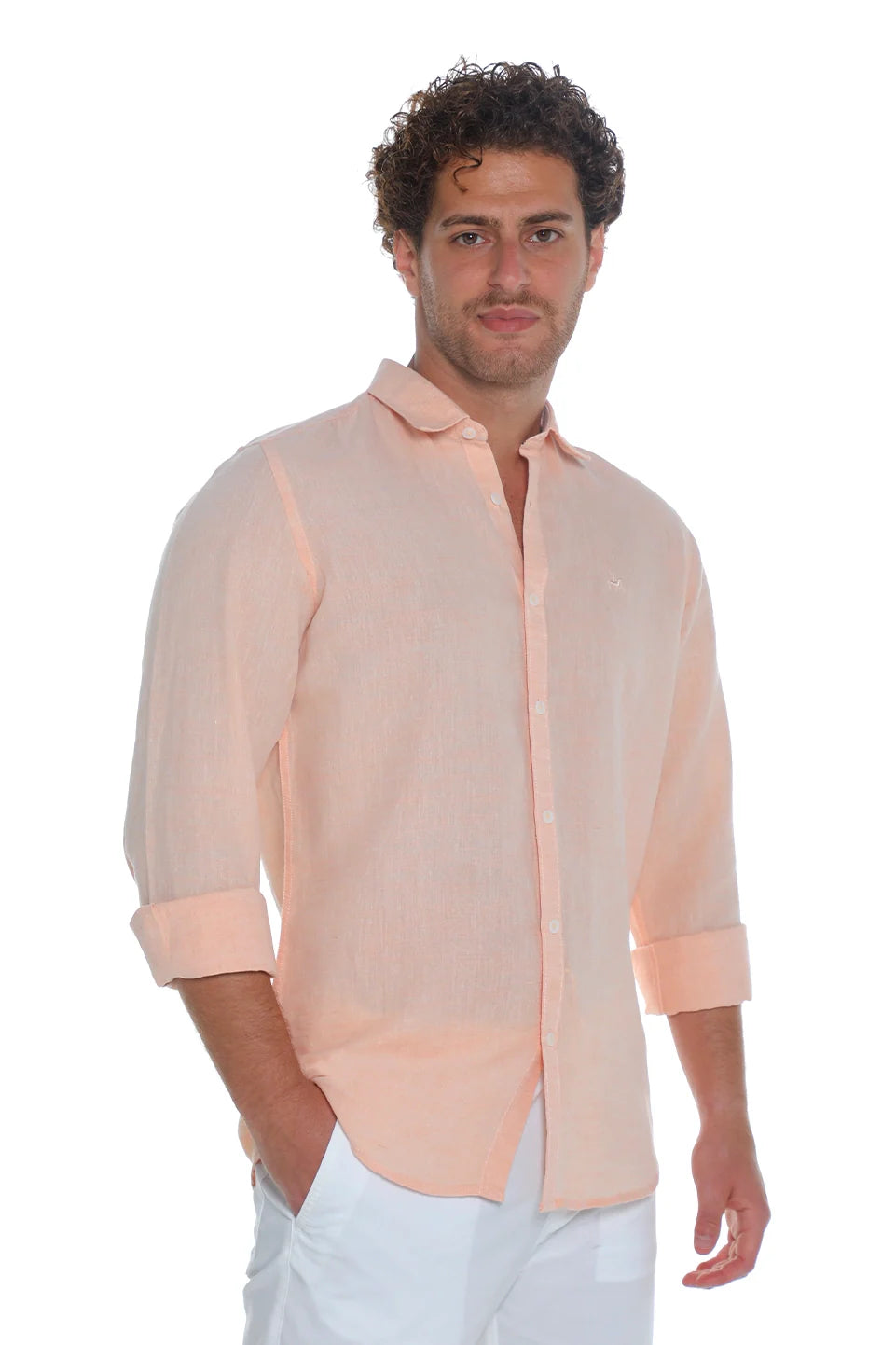 Long Sleeved Light Orange Linen Shirt