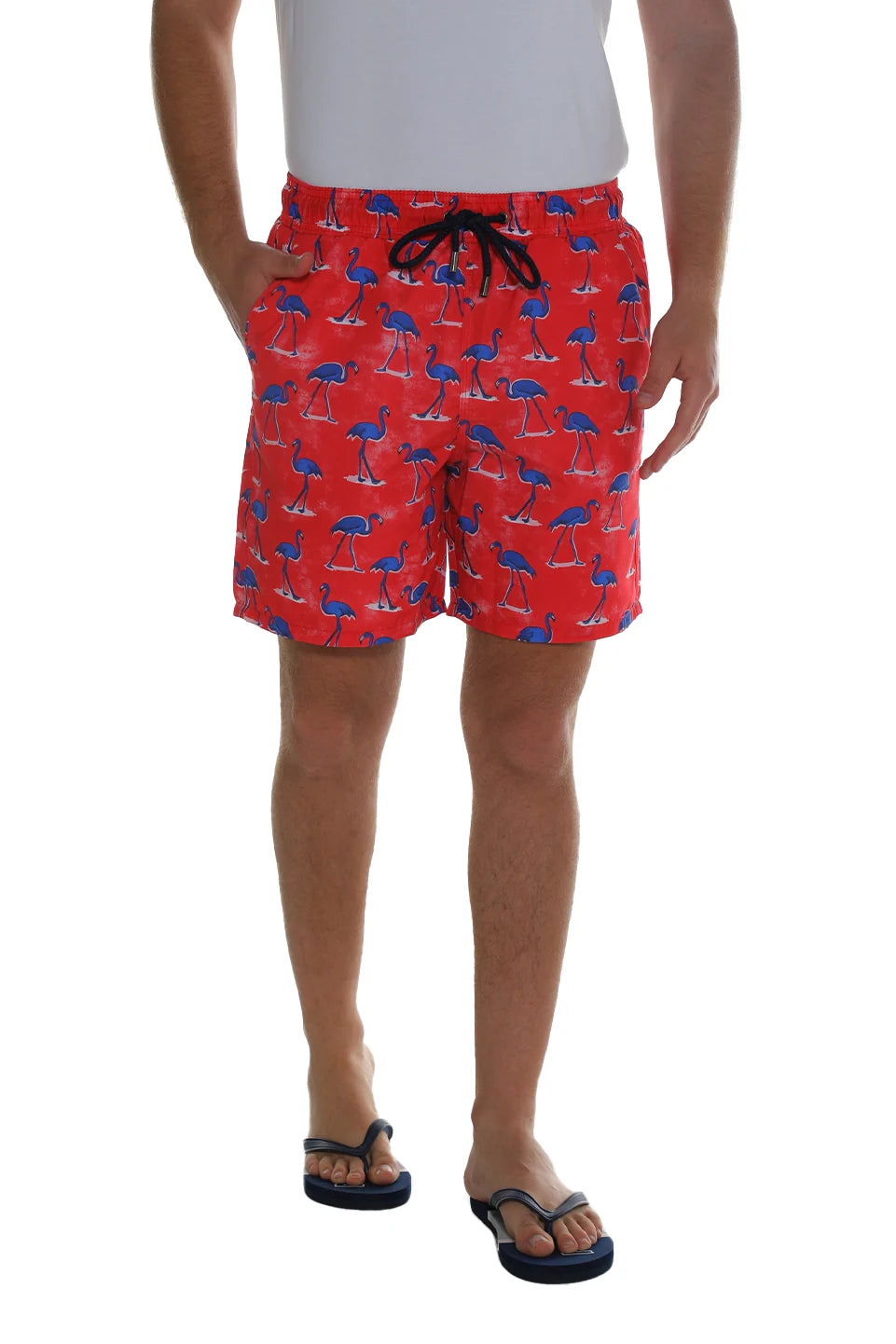 Red Swim Short With Flamingo Design