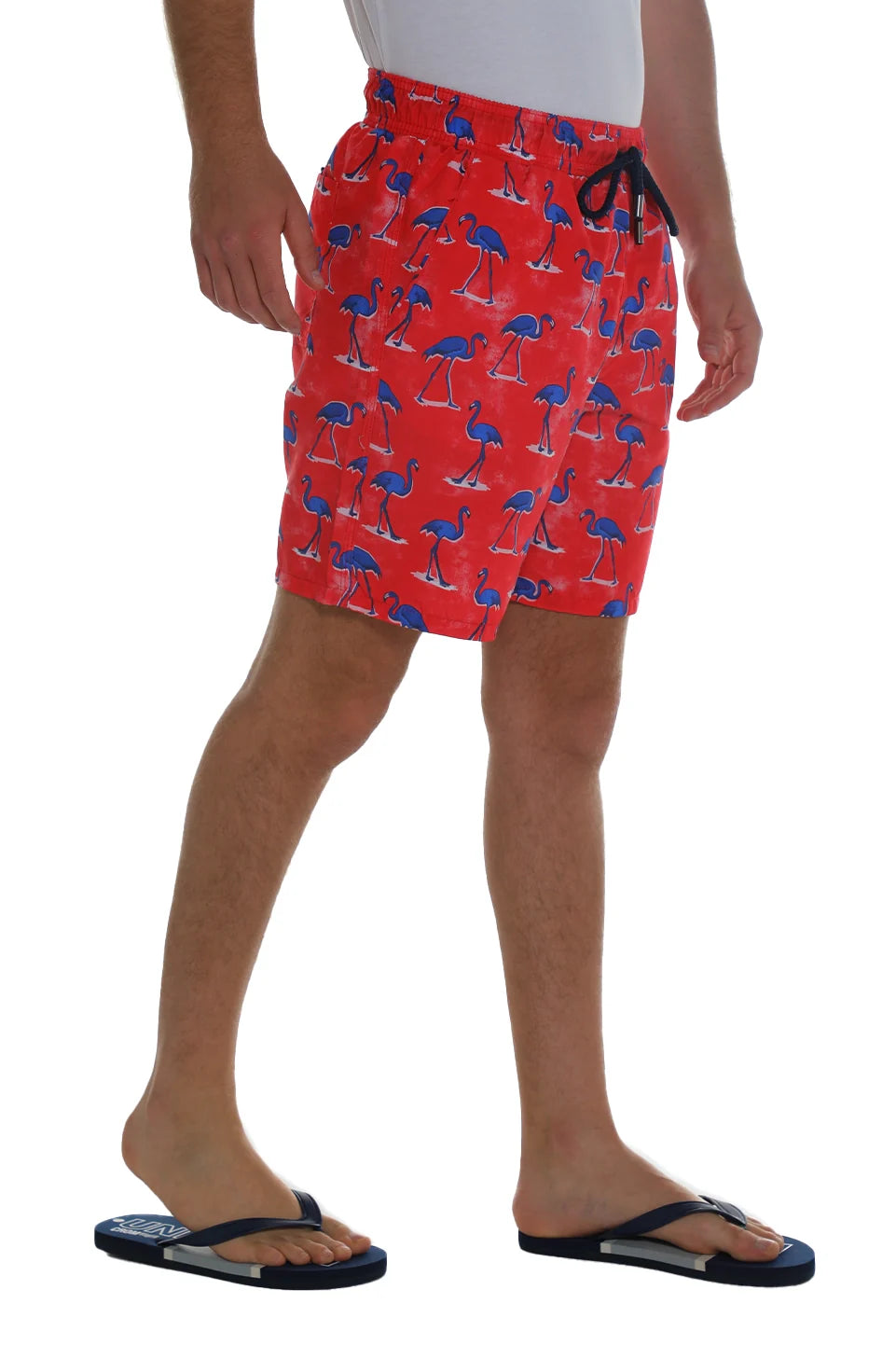 Red Swim Short With Flamingo Design