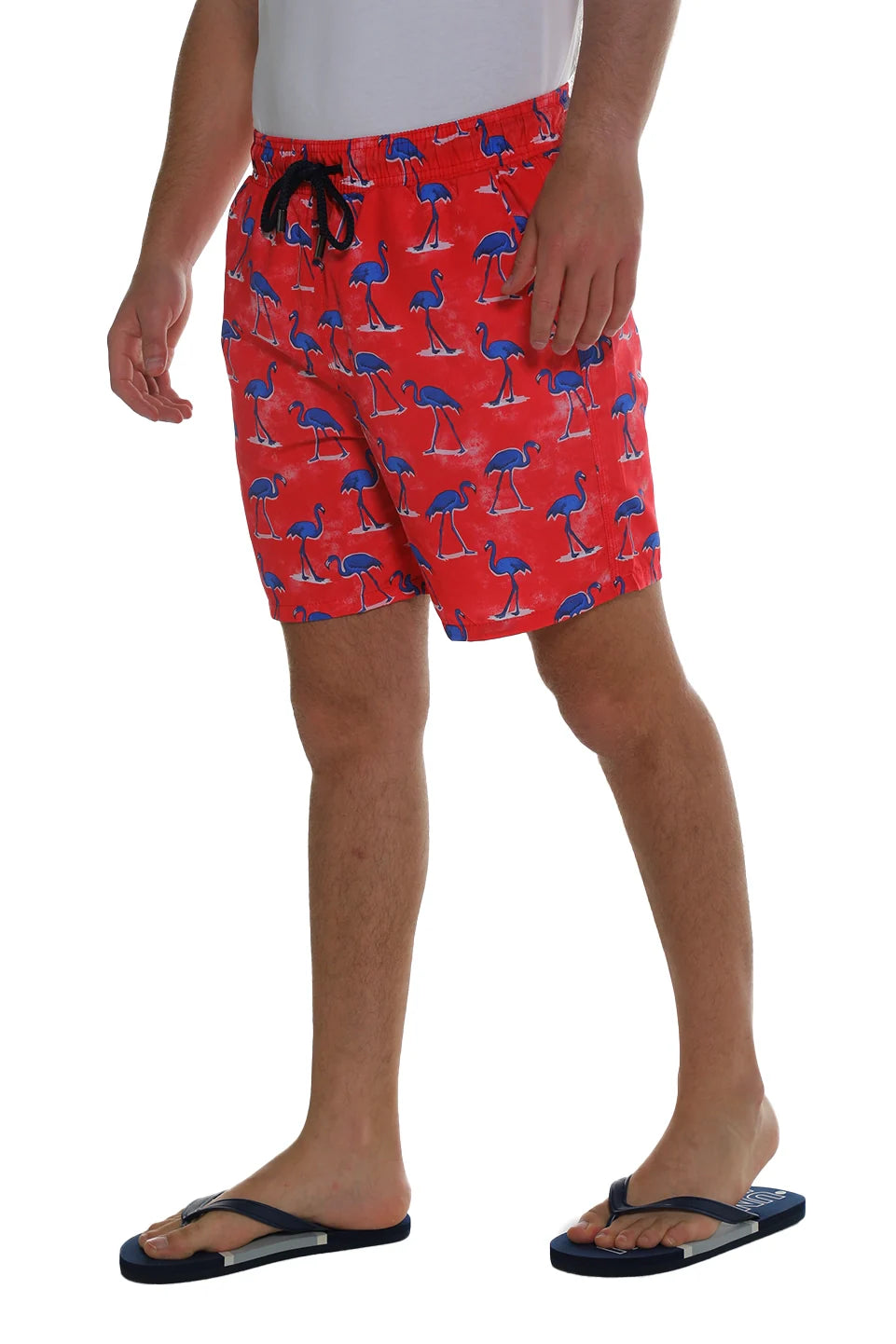 Red Swim Short With Flamingo Design
