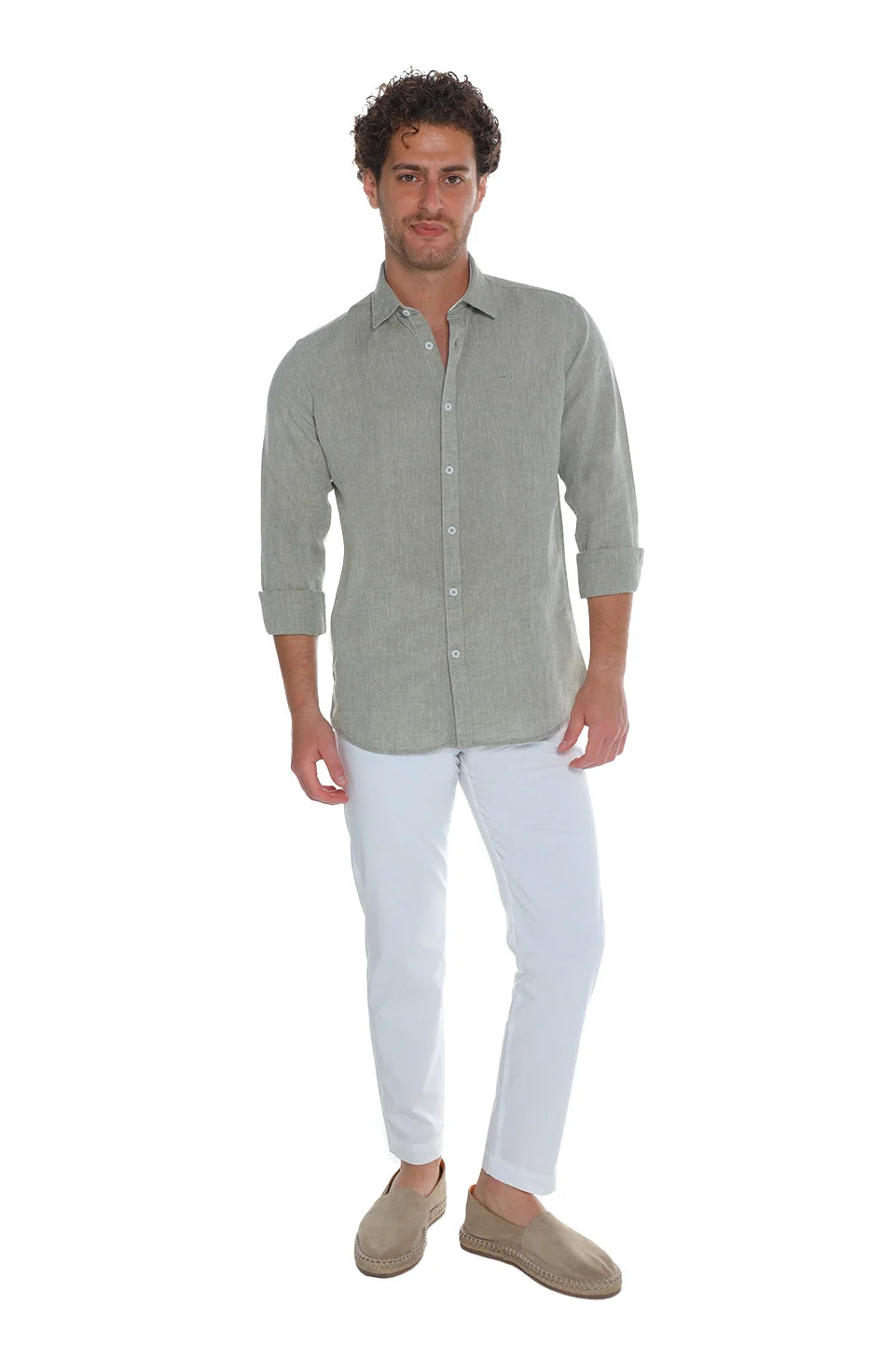 Long Sleeved Olive Linen Shirt