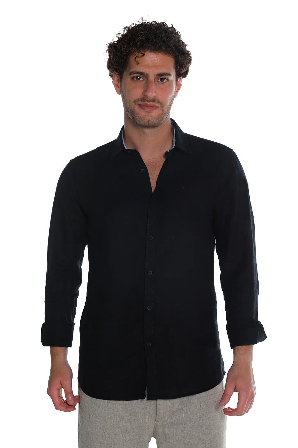 Long Sleeved Black Linen Shirt