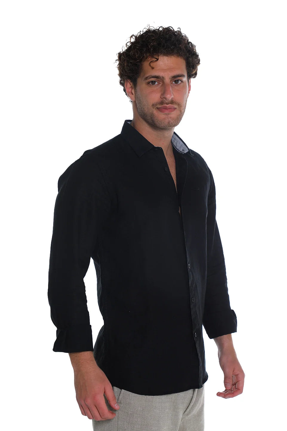 Long Sleeved Black Linen Shirt