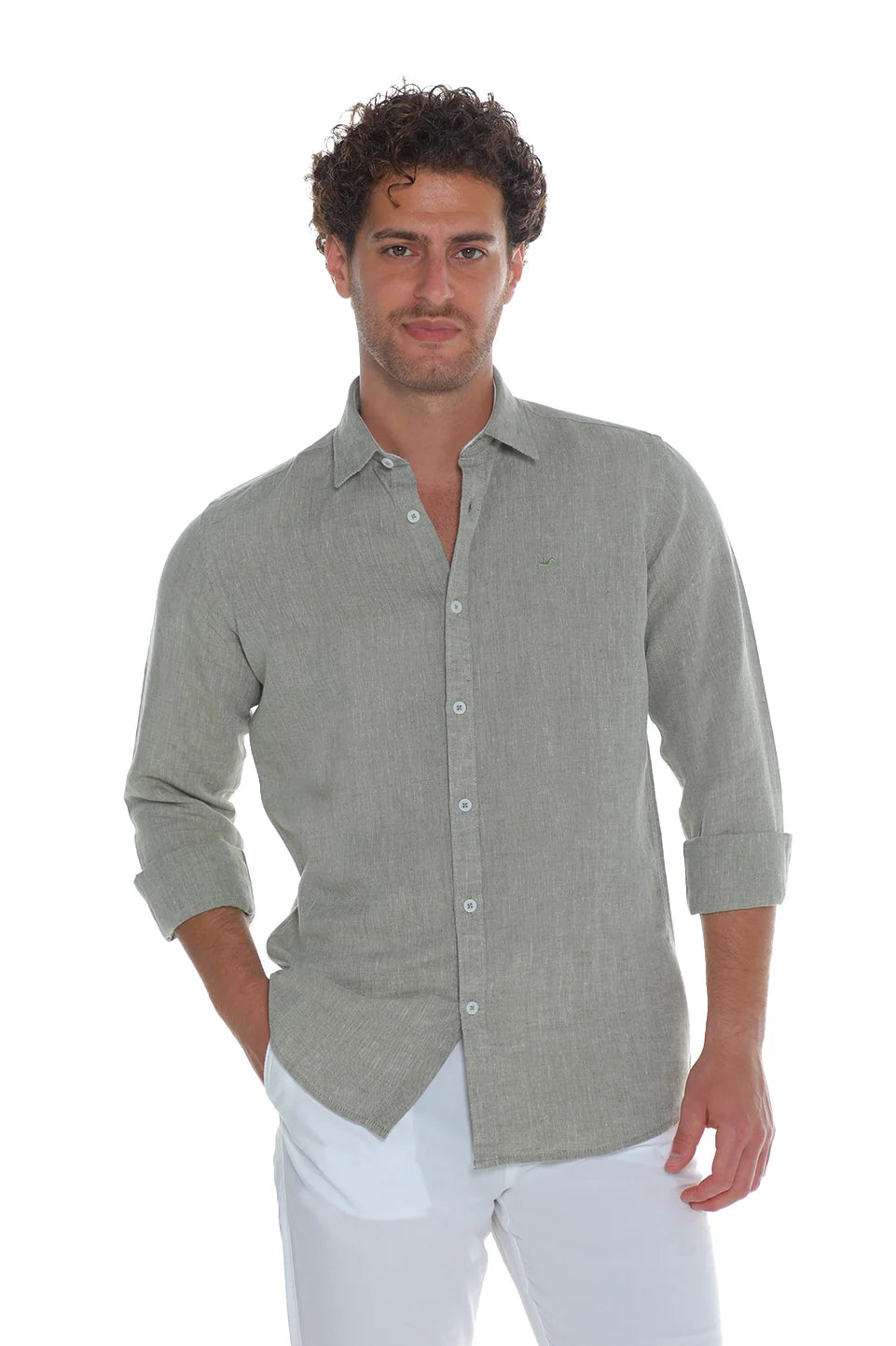 Long Sleeved Olive Linen Shirt