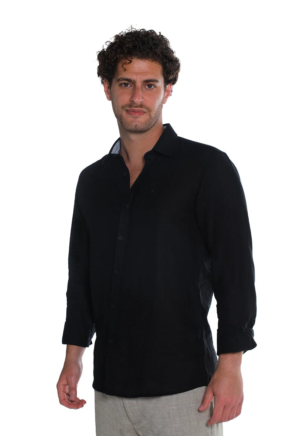 Long Sleeved Black Linen Shirt