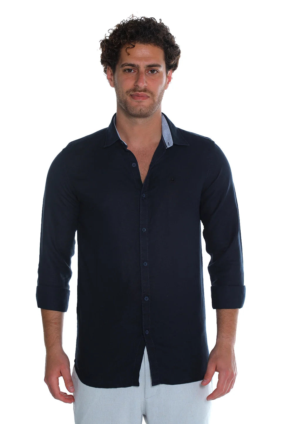 Long Sleeved Navy Linen Shirt