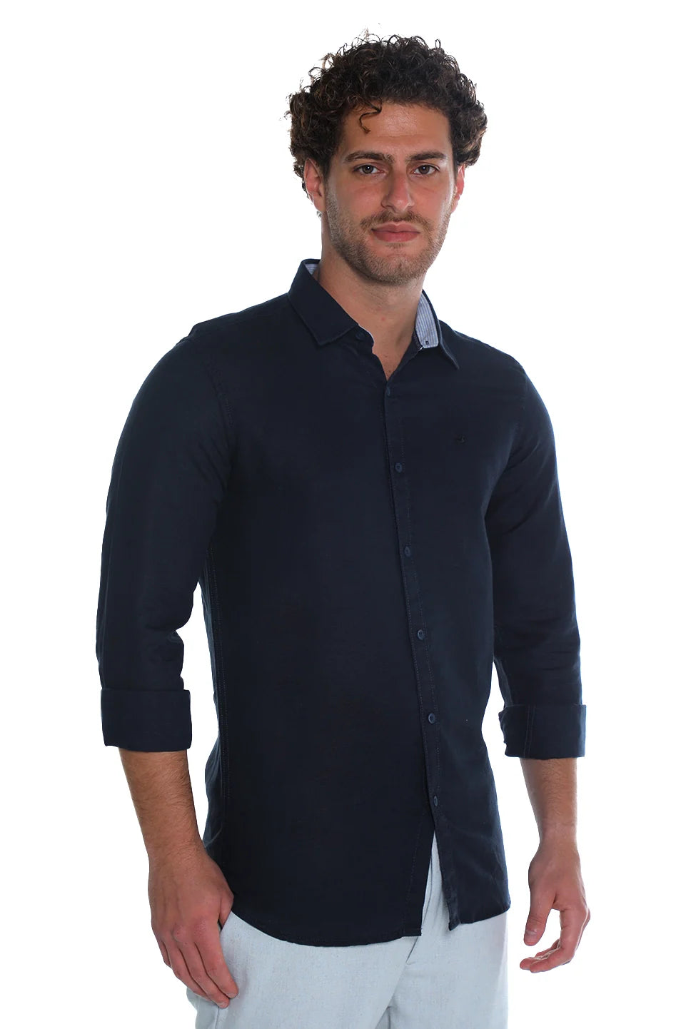 Long Sleeved Navy Linen Shirt