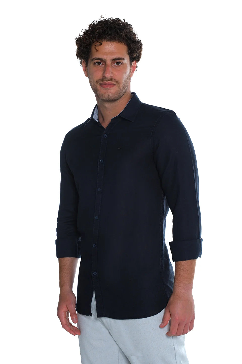 Long Sleeved Navy Linen Shirt
