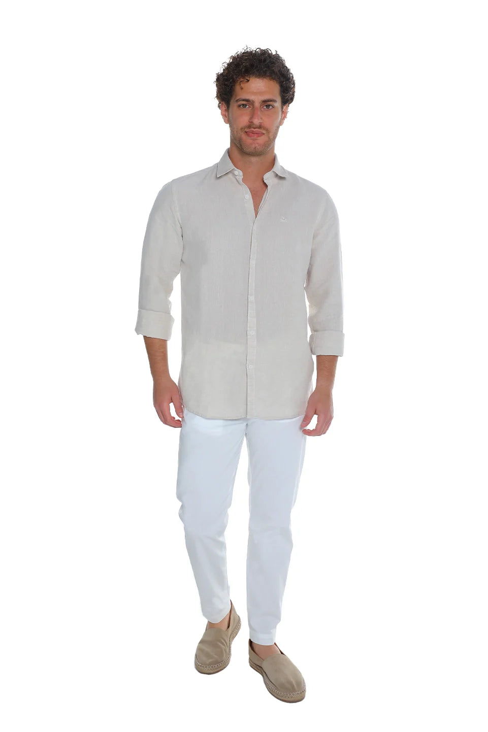 Long Sleeved Beige Linen Shirt