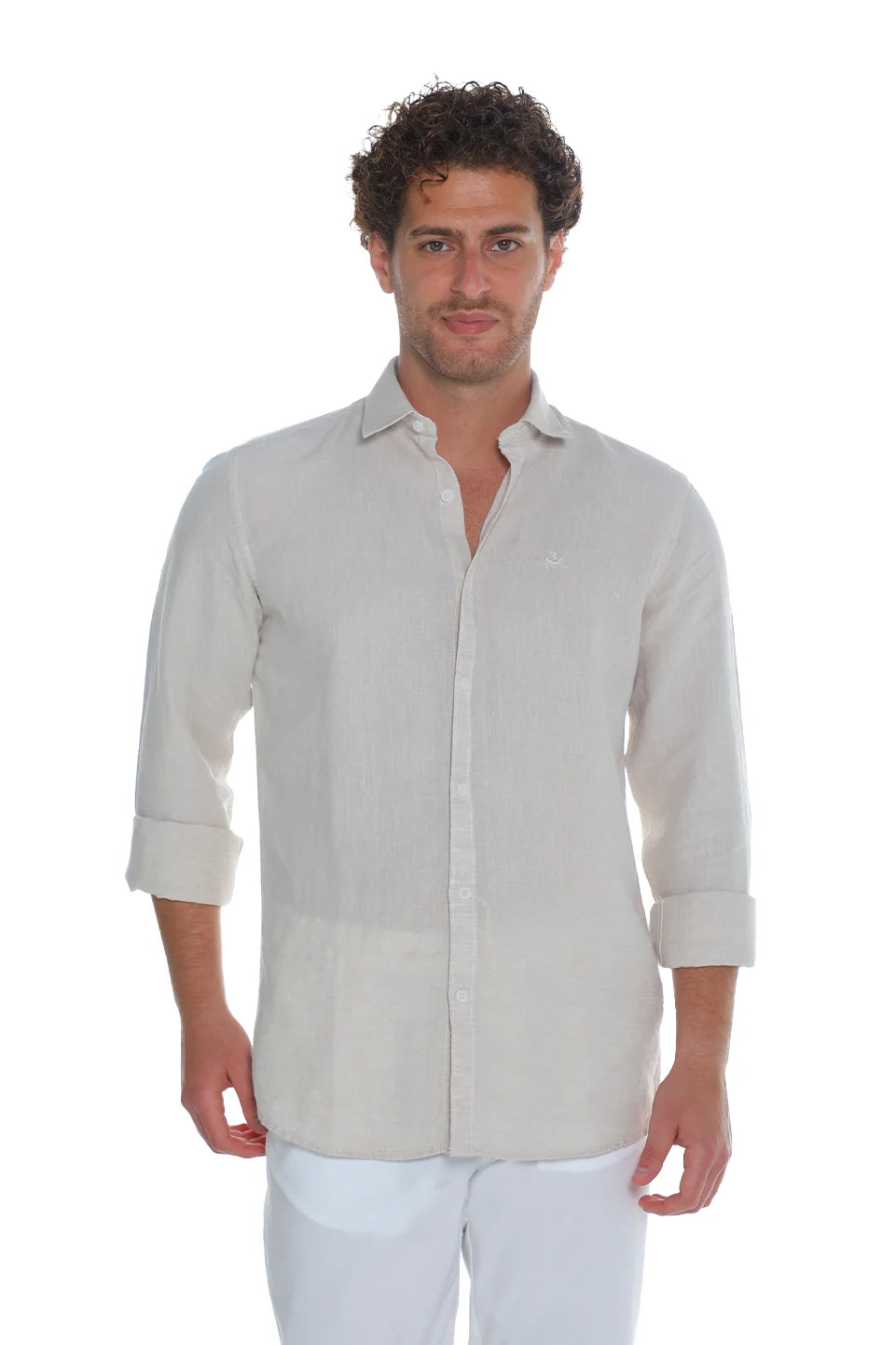 Long Sleeved Beige Linen Shirt