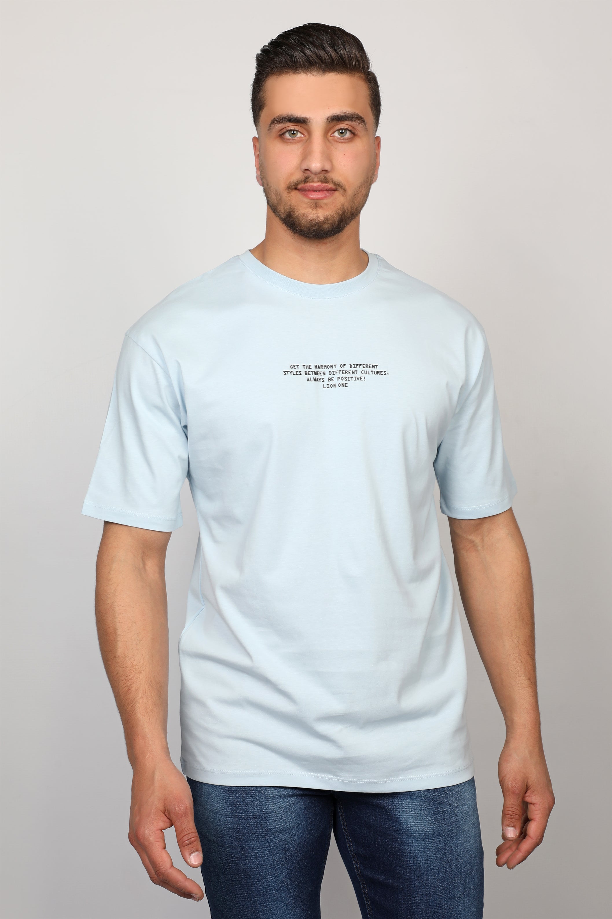 Light Blue T-shirt With Front And Back Neck Logo