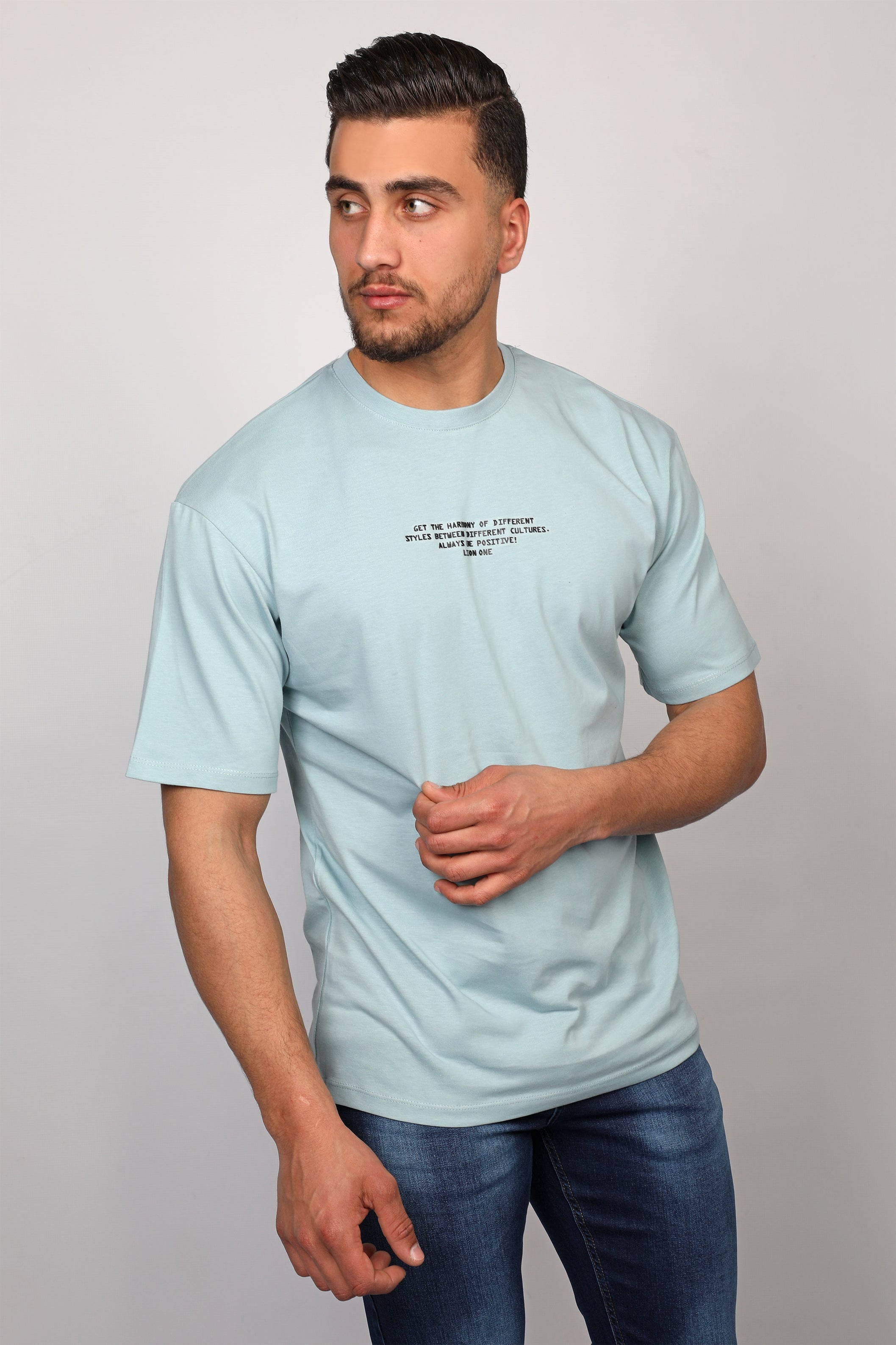 Blue T-shirt With Front And Back Neck Logo