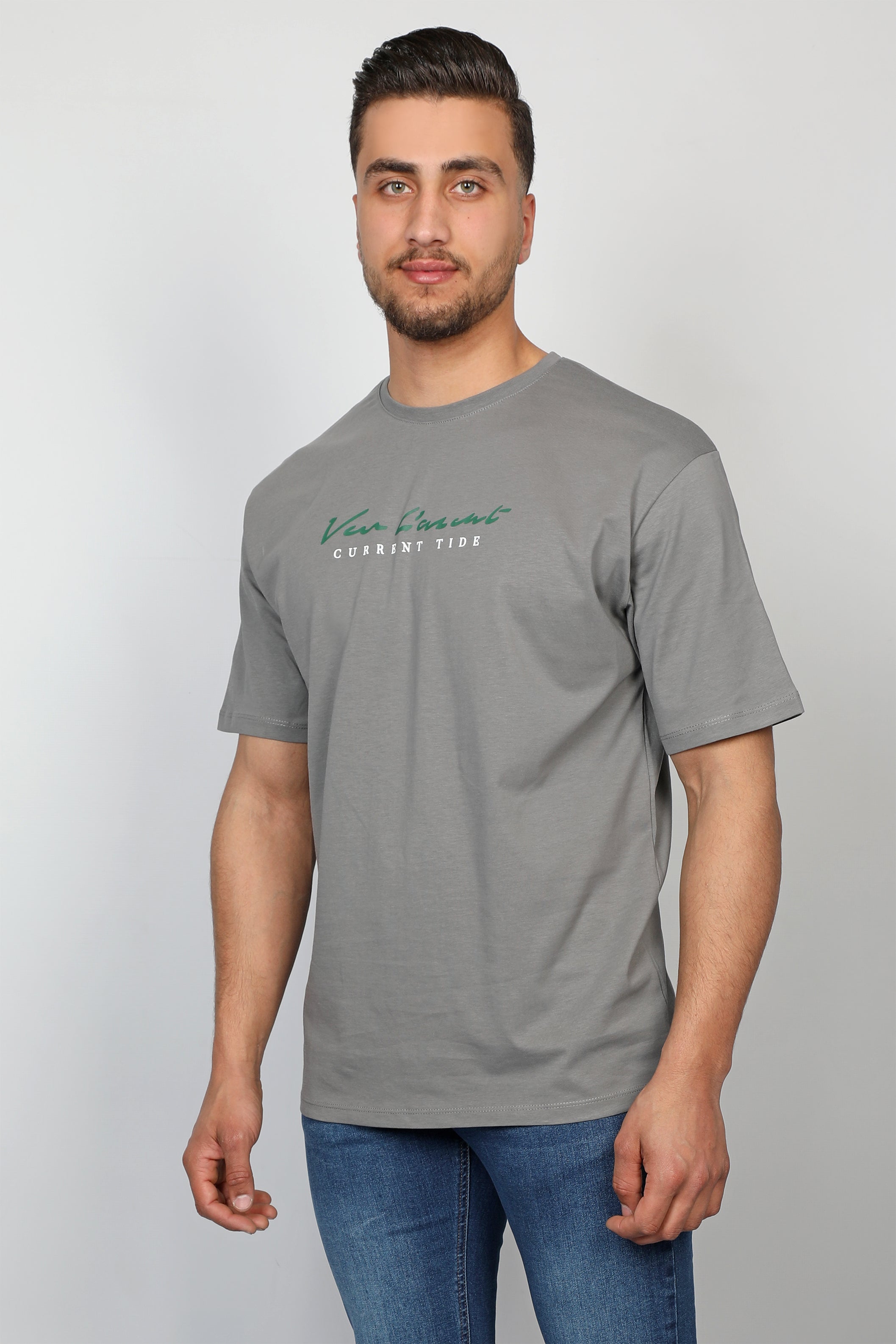 Men Dark Grey T-shirt With Front Logo Design