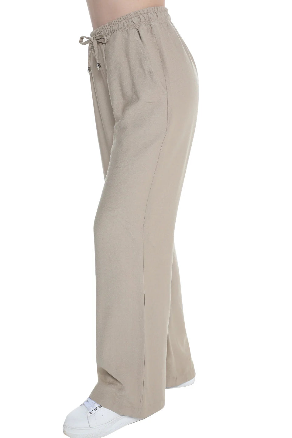 Beige Linen Pant With Wide Leg