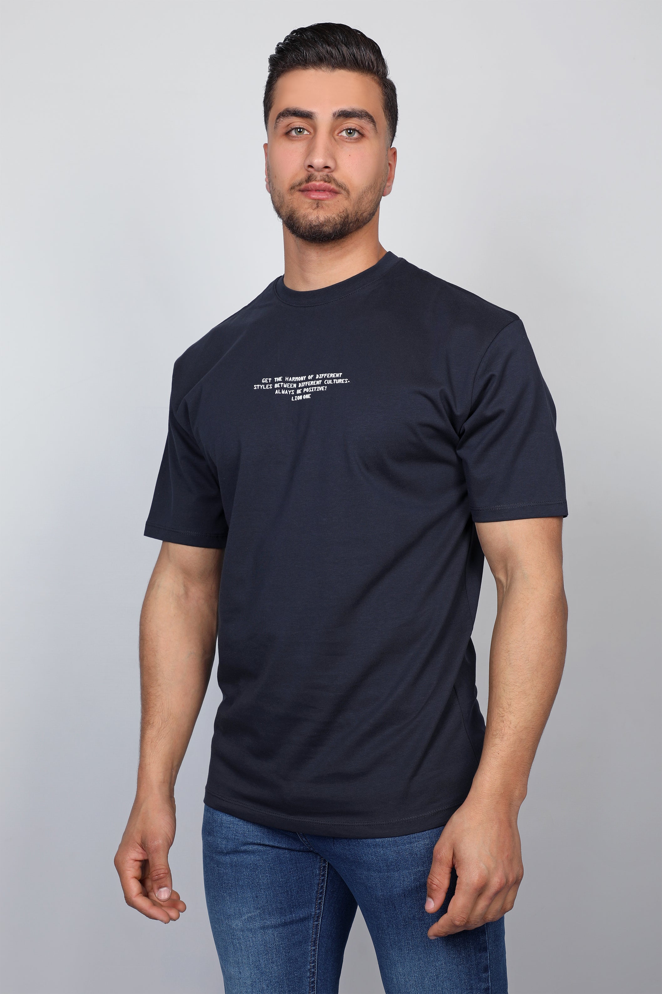 Navy T-shirt With Front And Back Neck Logo