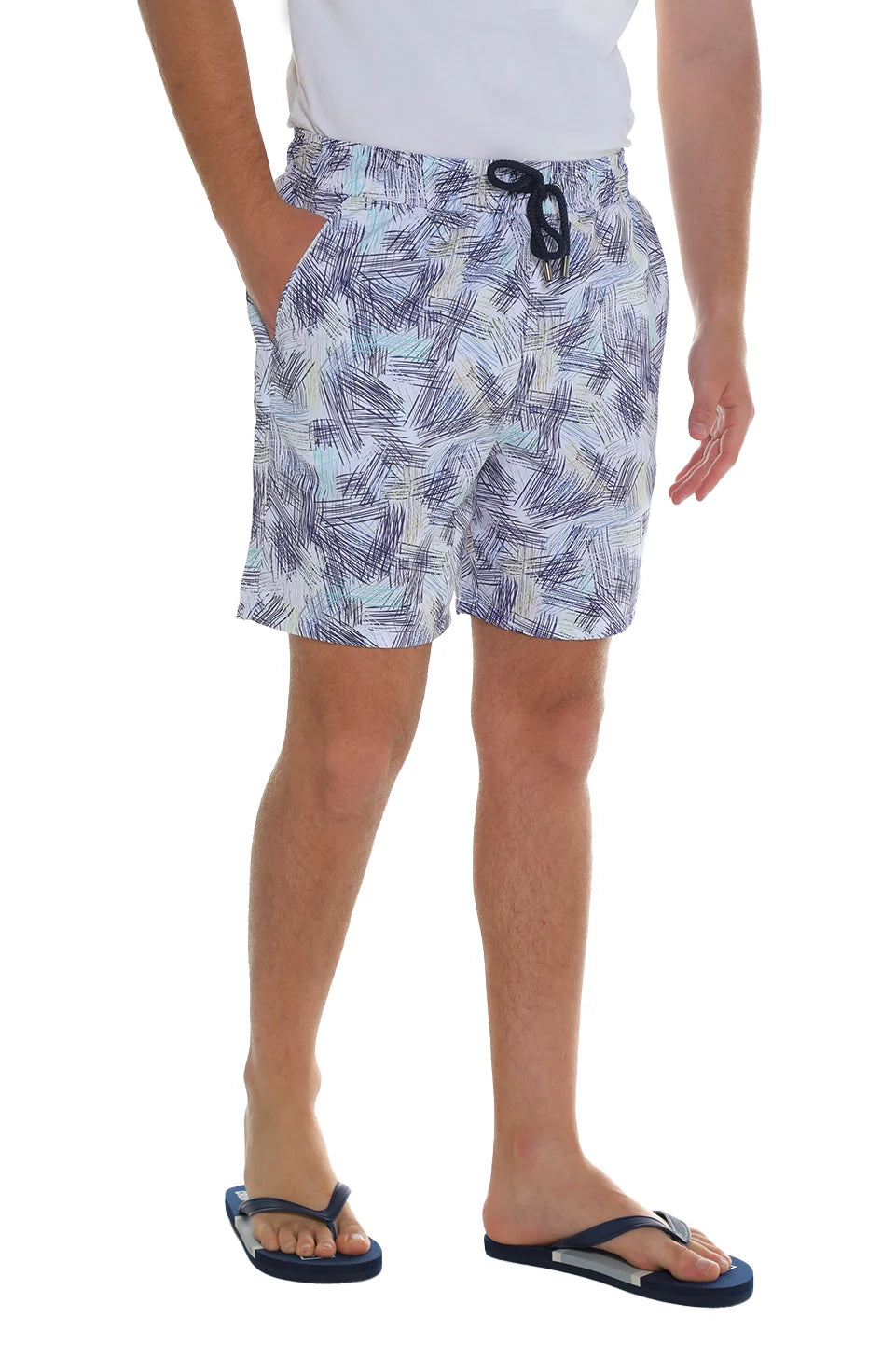 White Swim Short With Printed Design