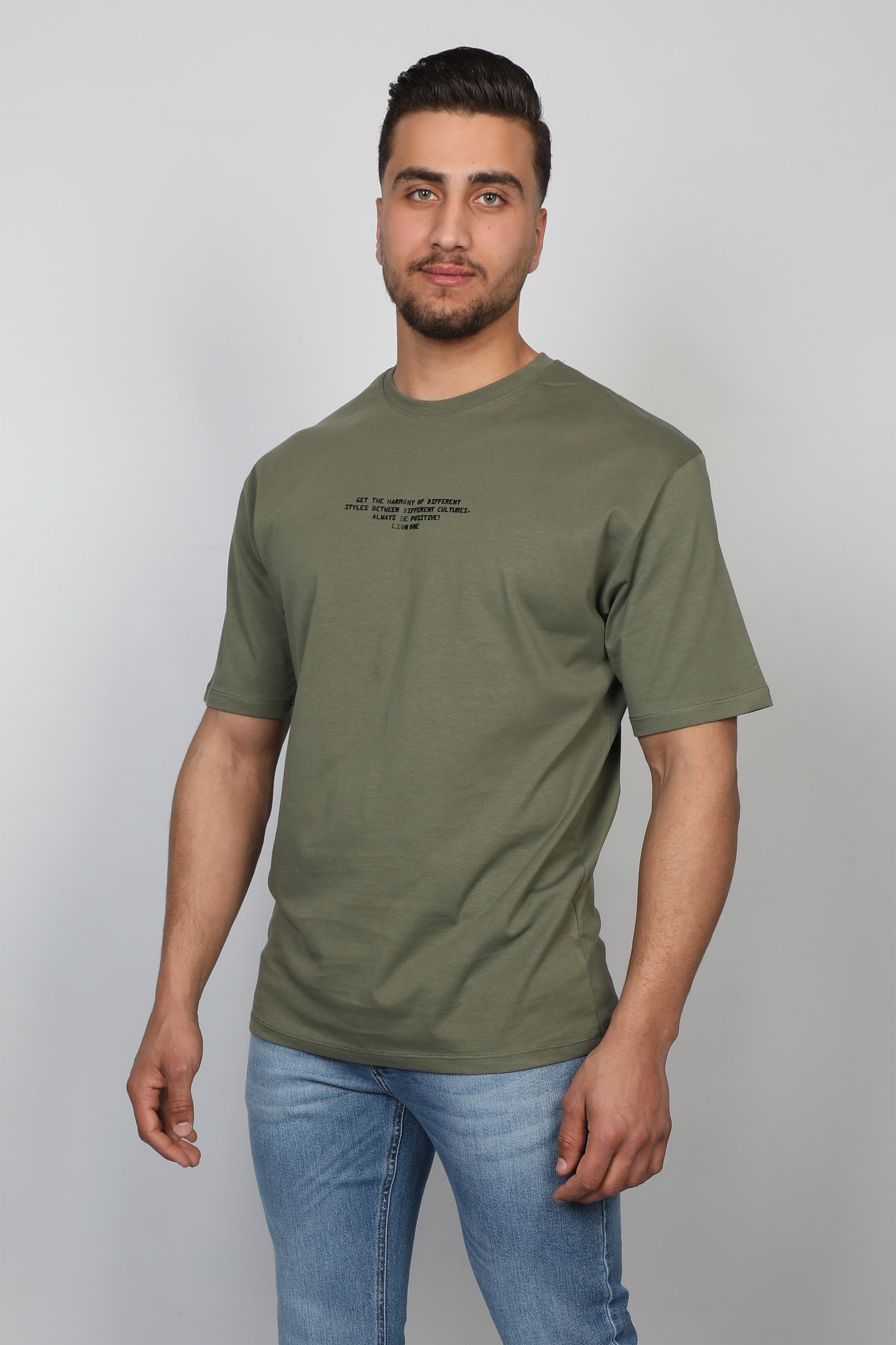 Olive T-shirt With Front And Back Neck Logo