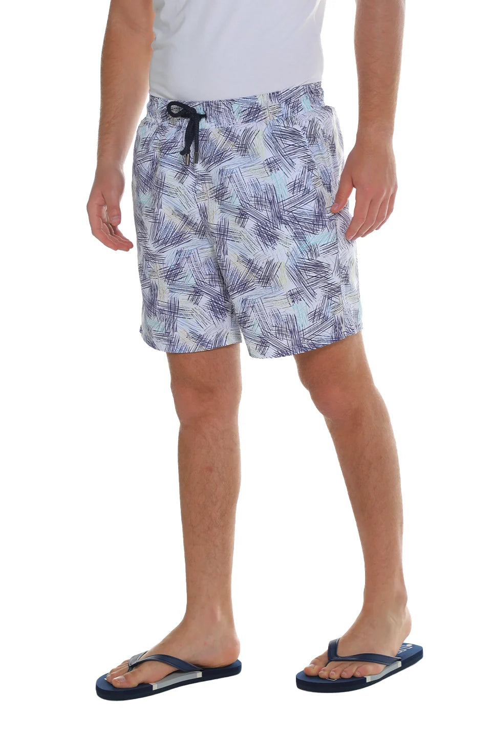 White Swim Short With Printed Design