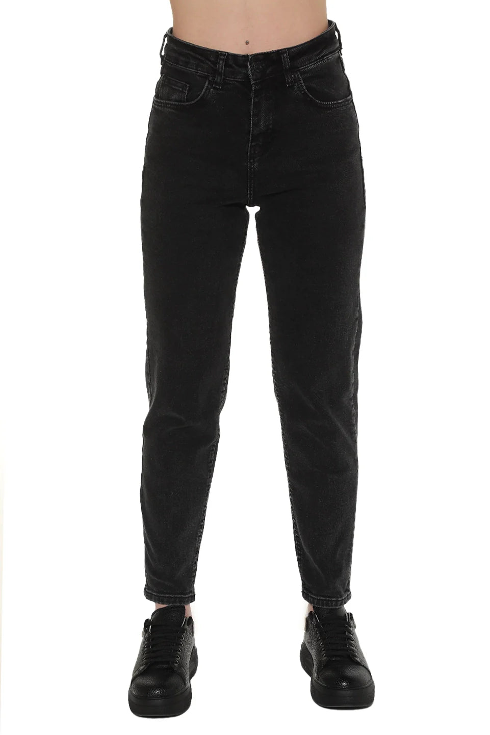Black Washed Mom Fit Jeans