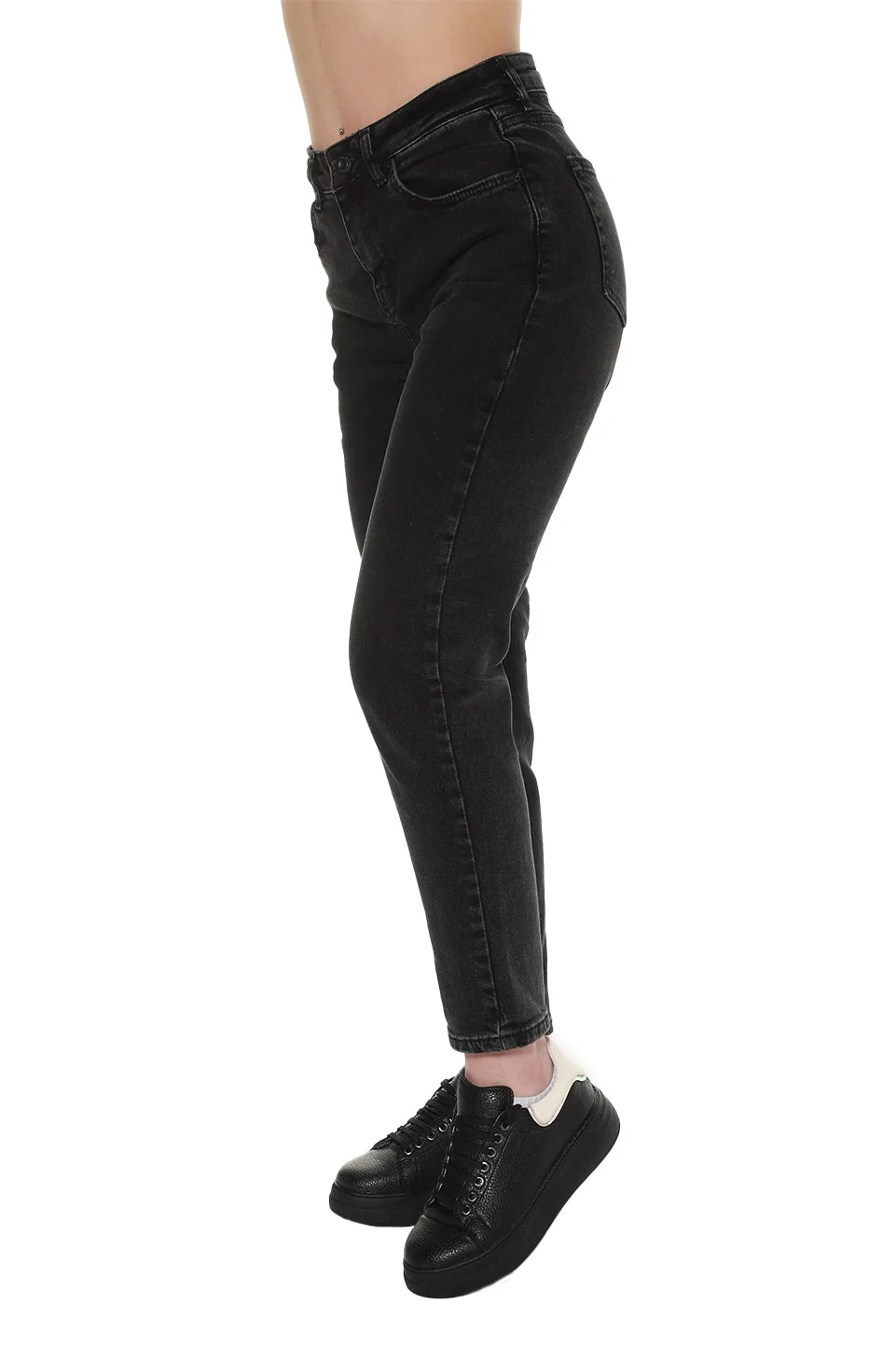 Black Washed Mom Fit Jeans