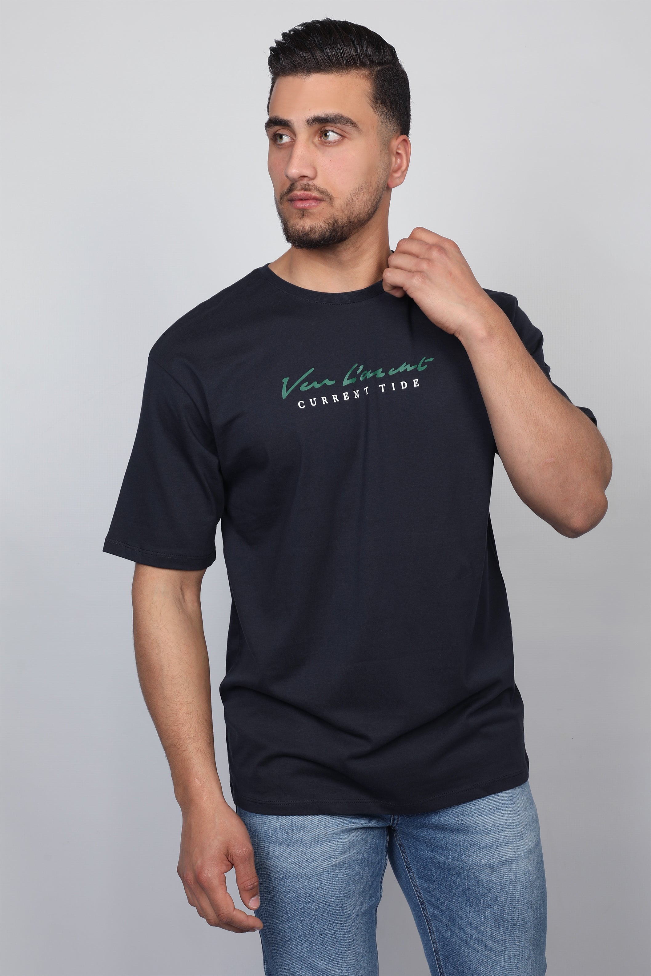 Men Navy T-shirt With Front Logo Design