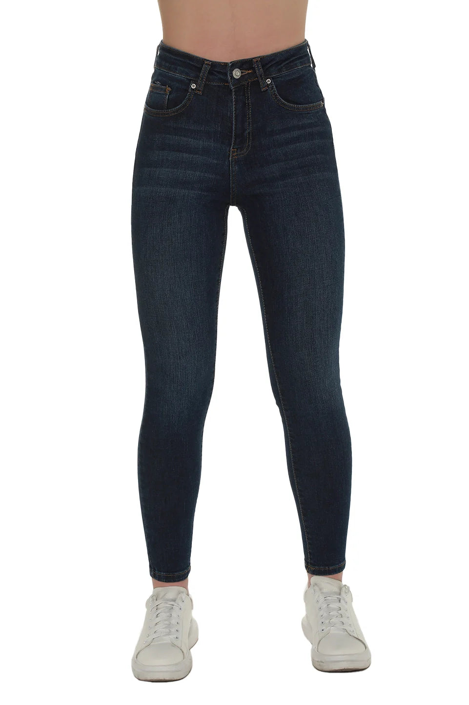 High Waist Navy Washed Skinny Jeans