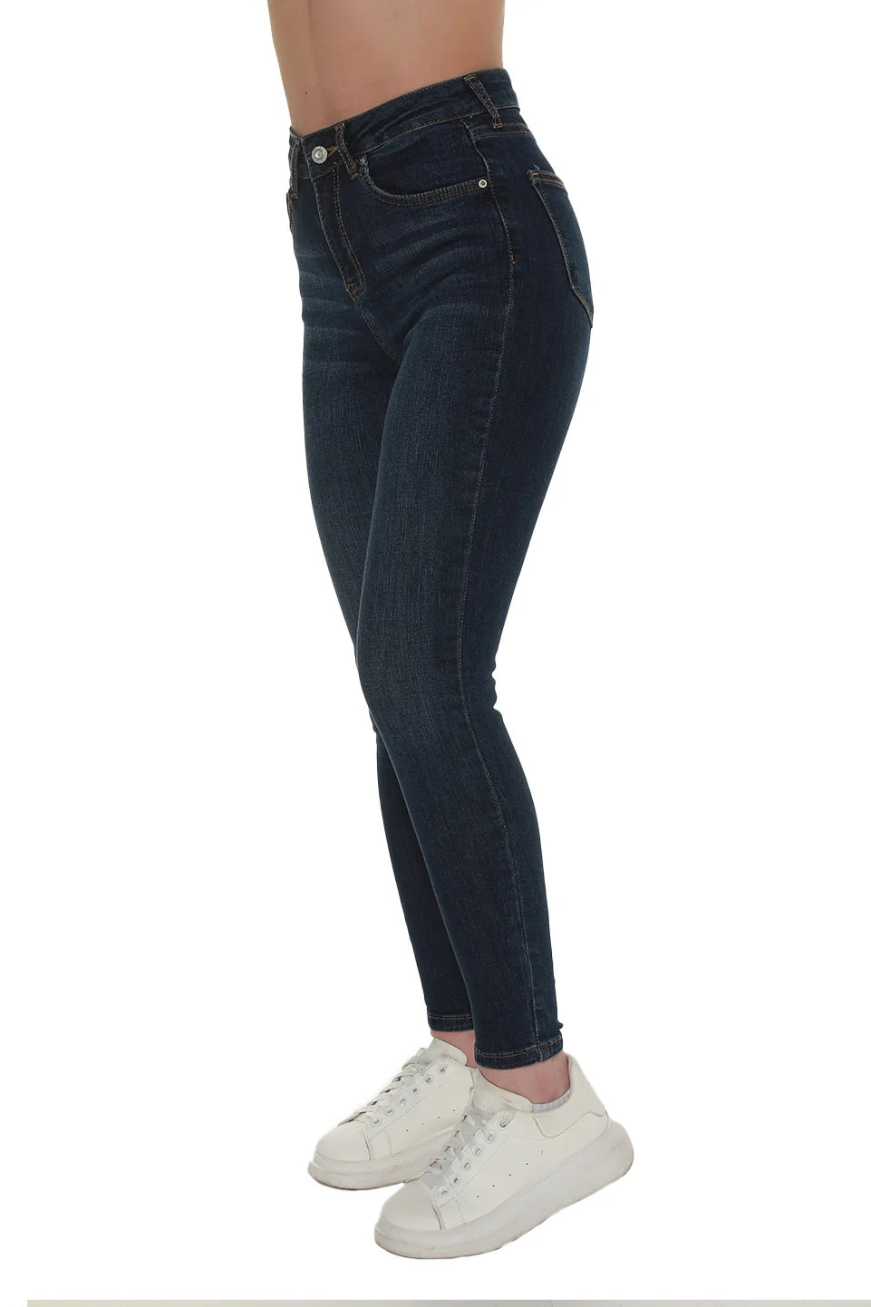 High Waist Navy Washed Skinny Jeans