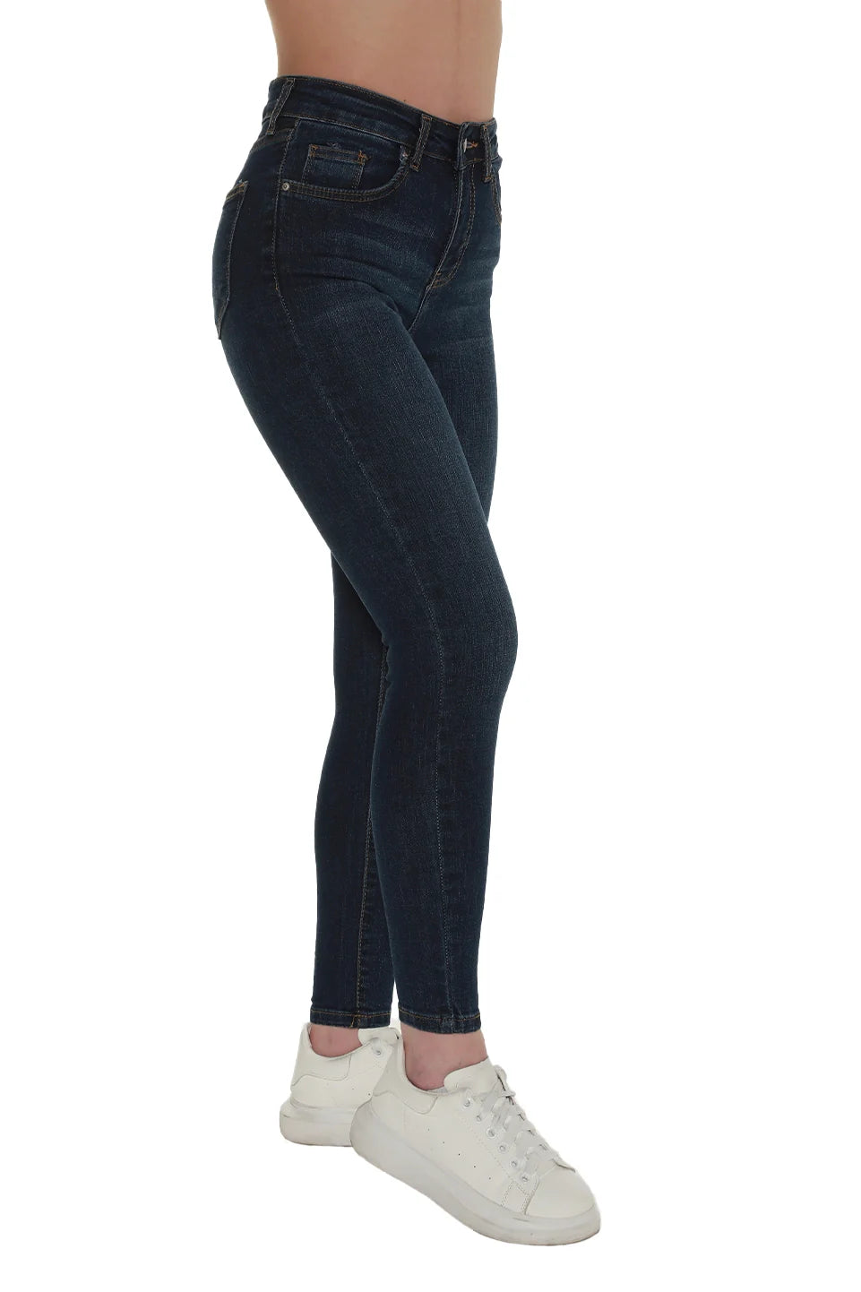 High Waist Navy Washed Skinny Jeans