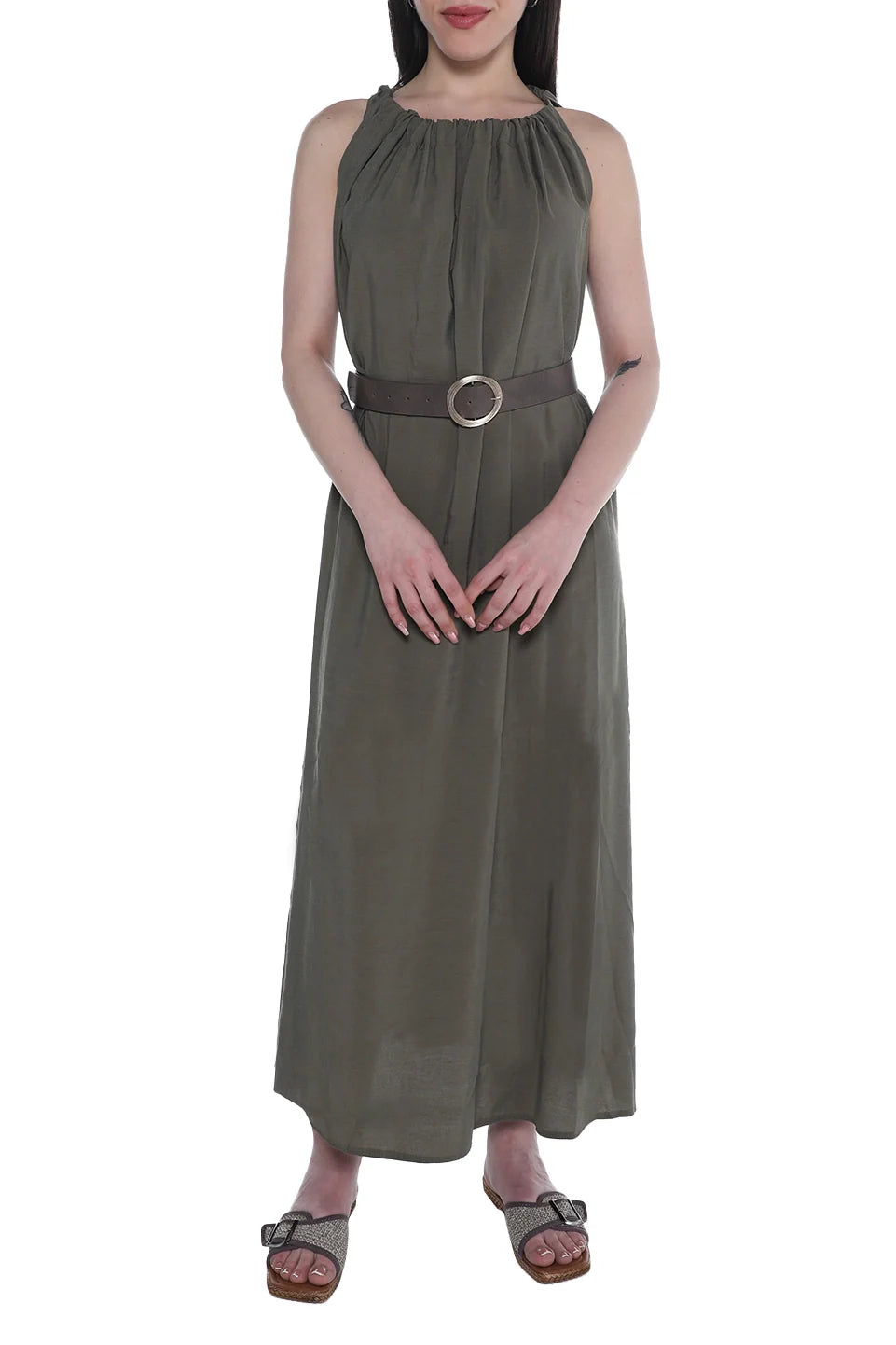 Long Olive dress With Belt